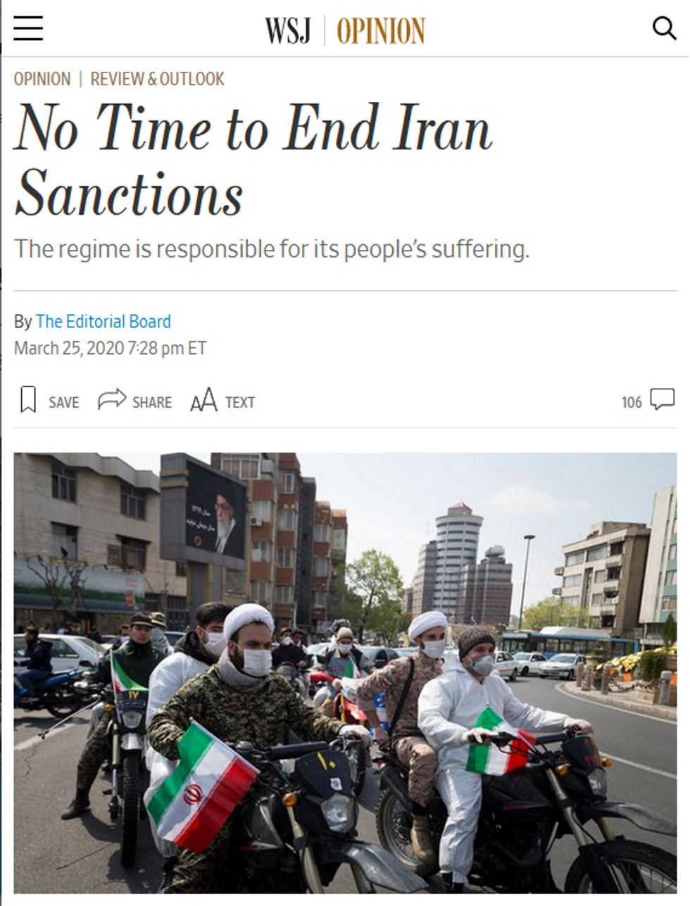 WSJ: No Time to End Iran Sanctions