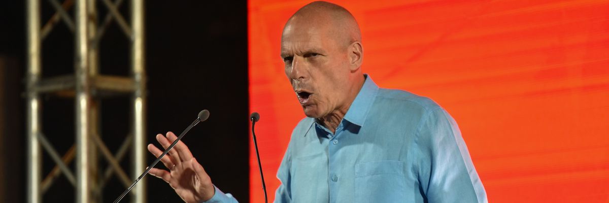 Yanis Varoufakis speaks during a campaign rally.