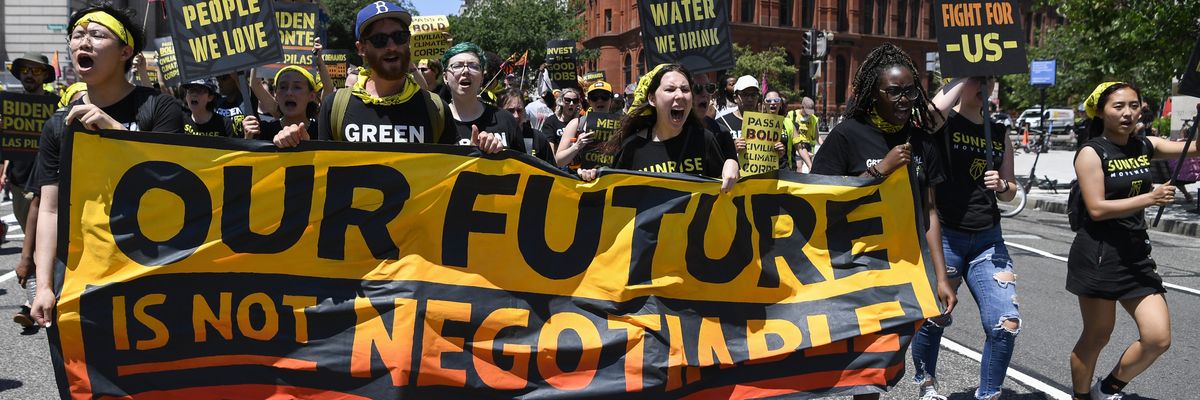 Youth activists march in Washington, D.C.'s Lafayette Square on June 28, 2021.