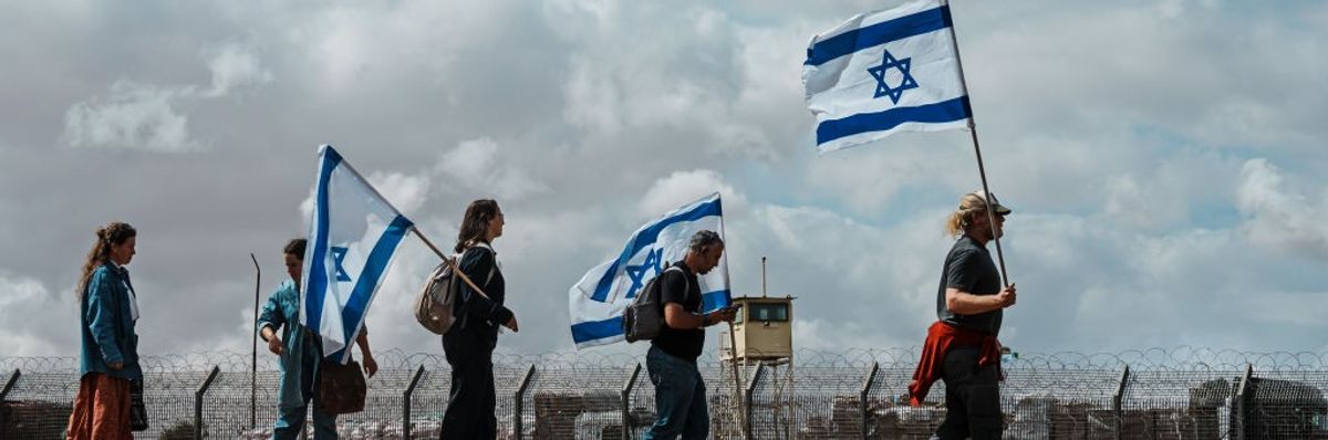 Zionists near the Gaza border on March 7, 2024