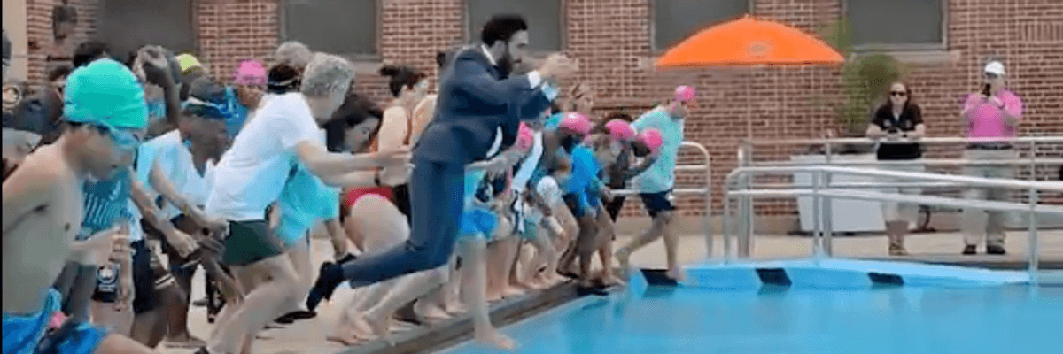 Zohran Mamdani jumps into a public pool