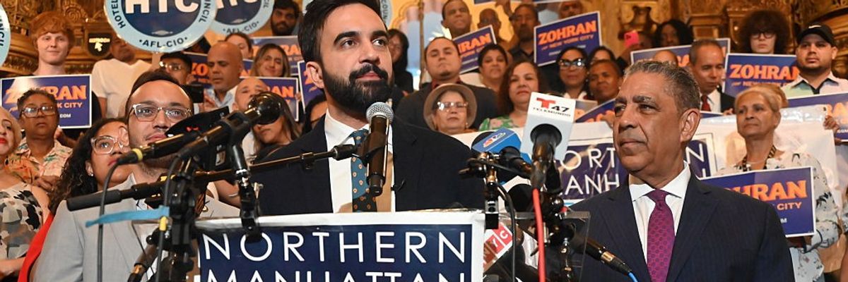 Zohran Mamdani speaks alonside Adriano Espaillat