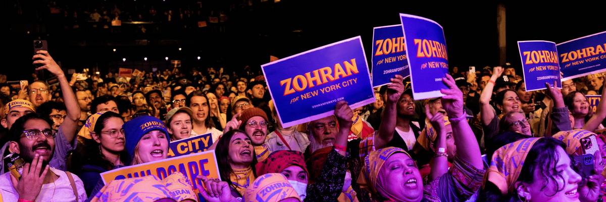 Zohran supporters at a club.