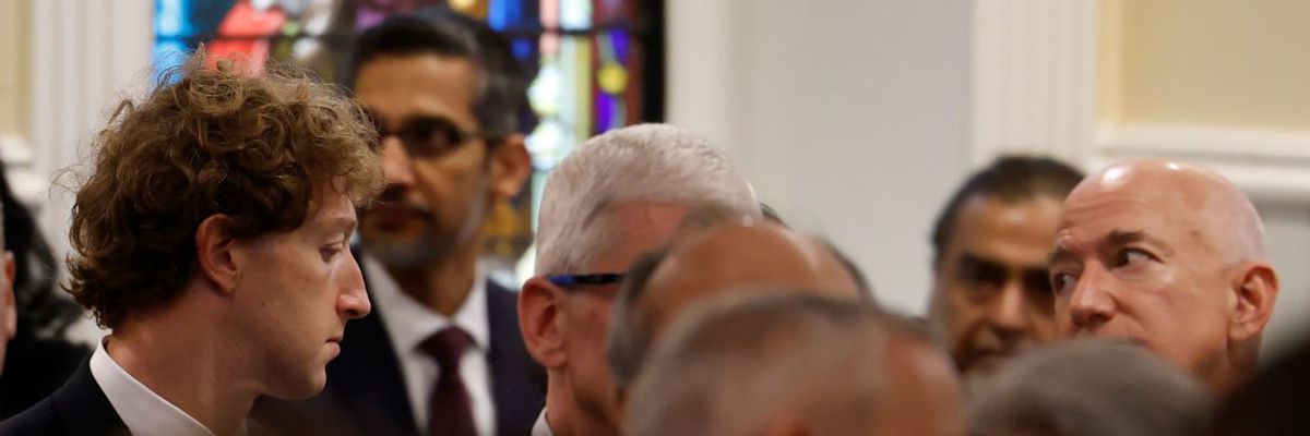 Zuckerberg, Cook, and Bezos at Trump's inauguration.