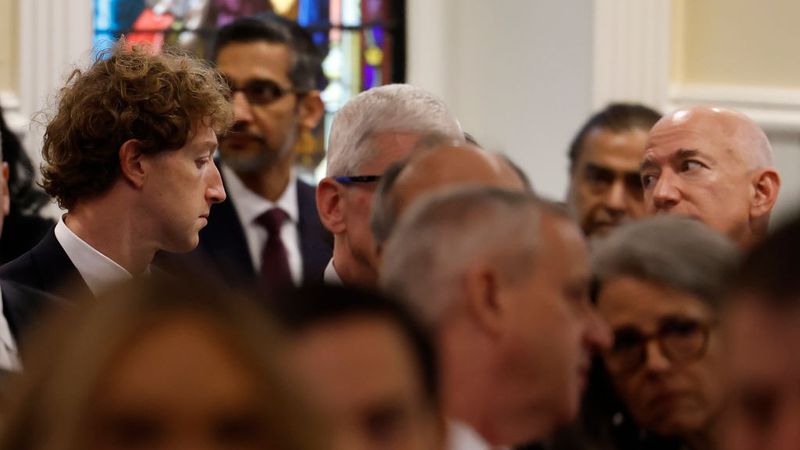 Zuckerberg, Cook, and Bezos at Trump's inauguration.