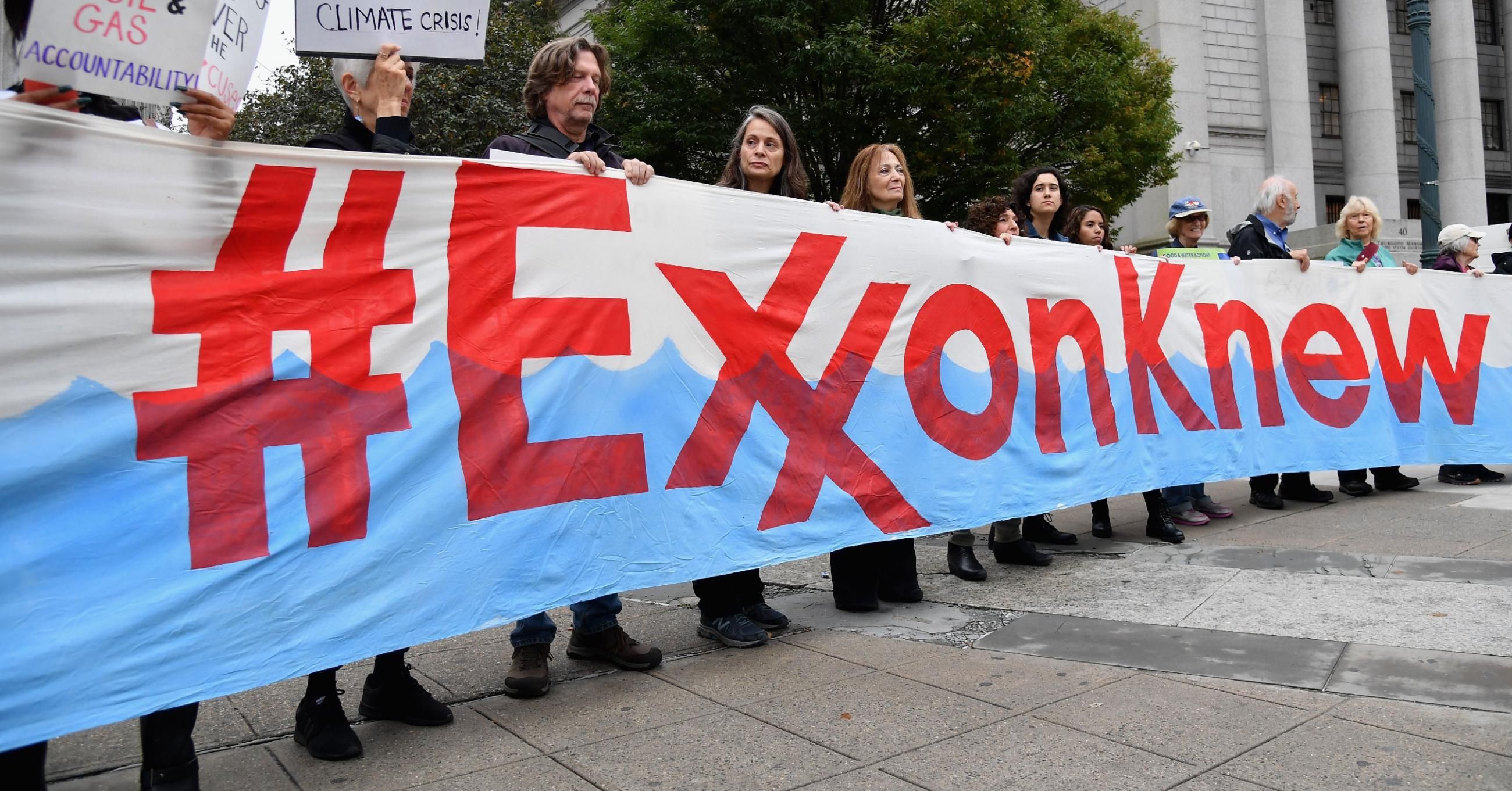 #ExxonKnew sign in NYC in 2019
