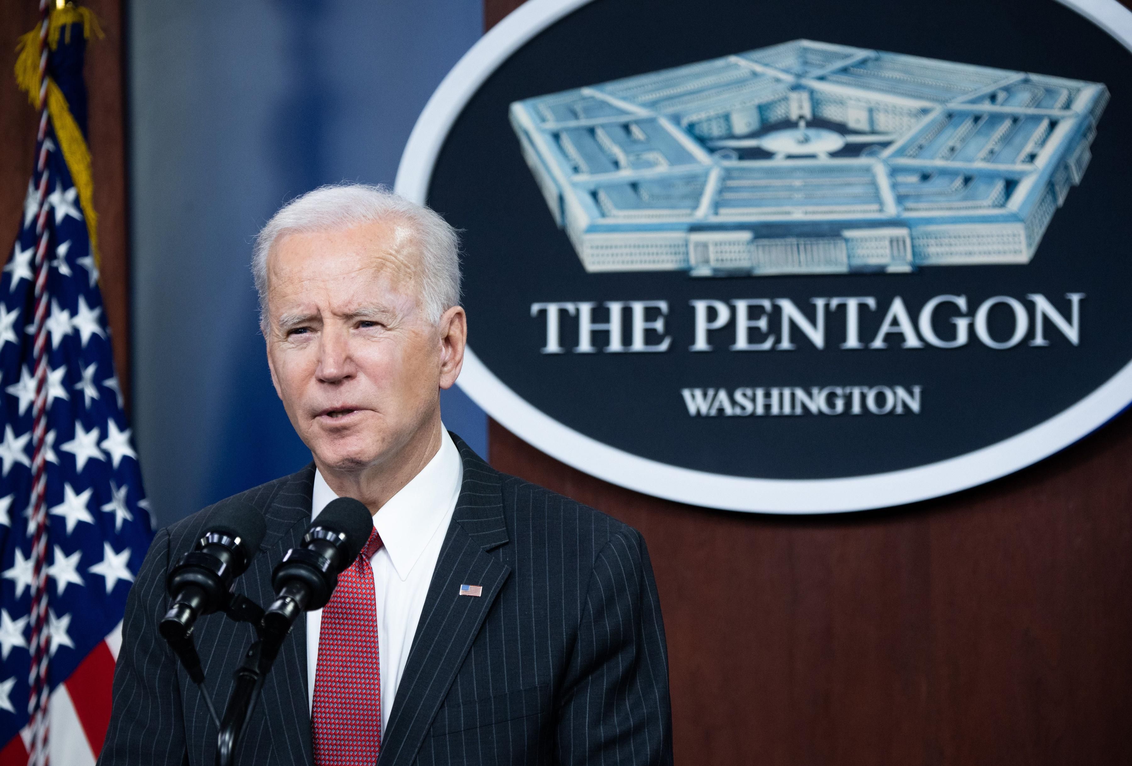 President Joe Biden speaks at the Pentagon