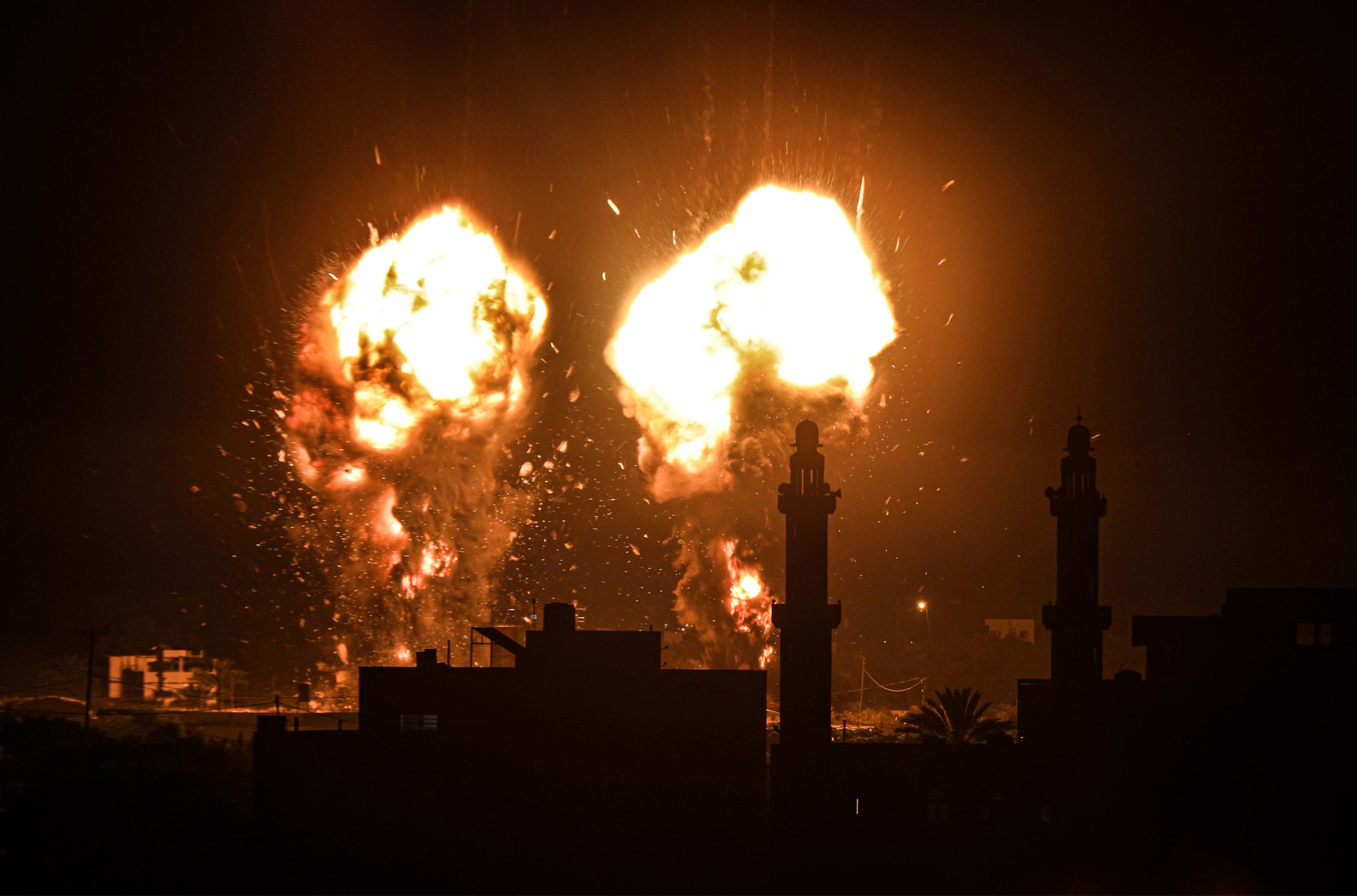 Explosions caused by Israeli airstrikes in Gaza City