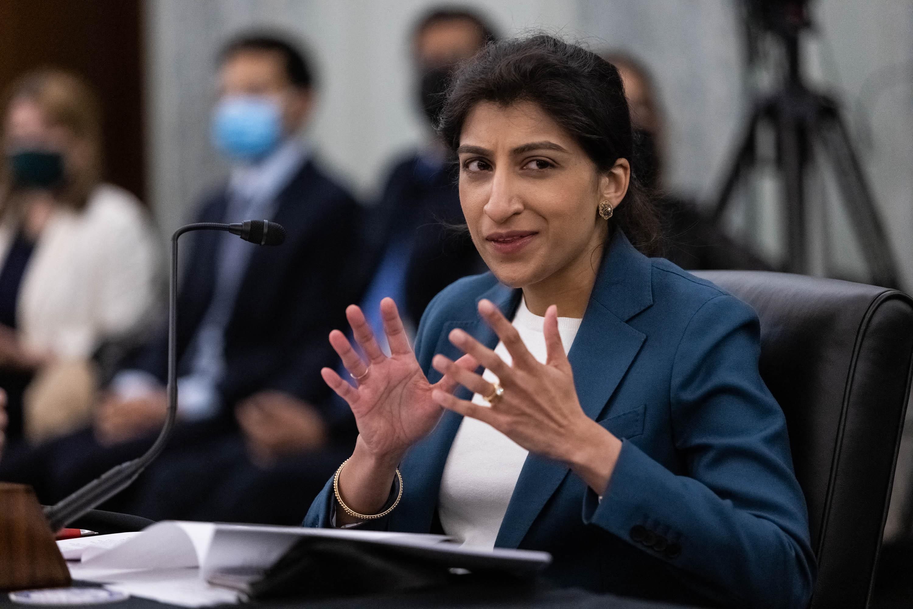FTC Chair Lina Khan speaks during a hearing