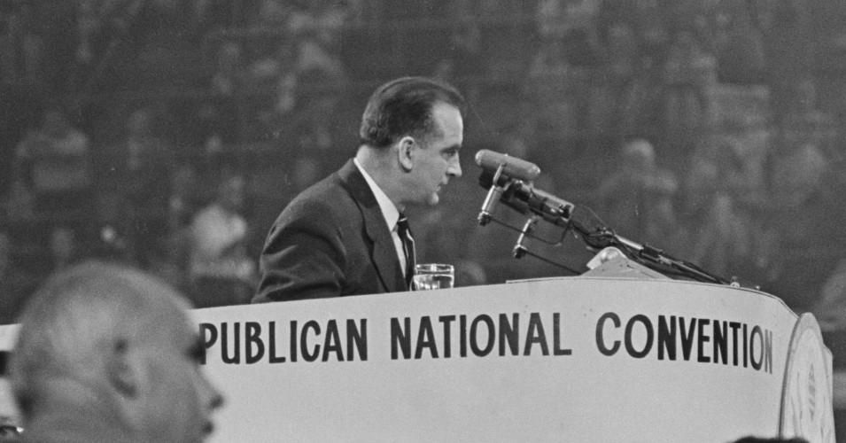 American politician Joseph McCarthy (1908 - 1957), the US Senator from Wisconsin, addresses the 1952 Republican National Convention at the International Amphitheatre in Chicago, Illinois, July 1952.