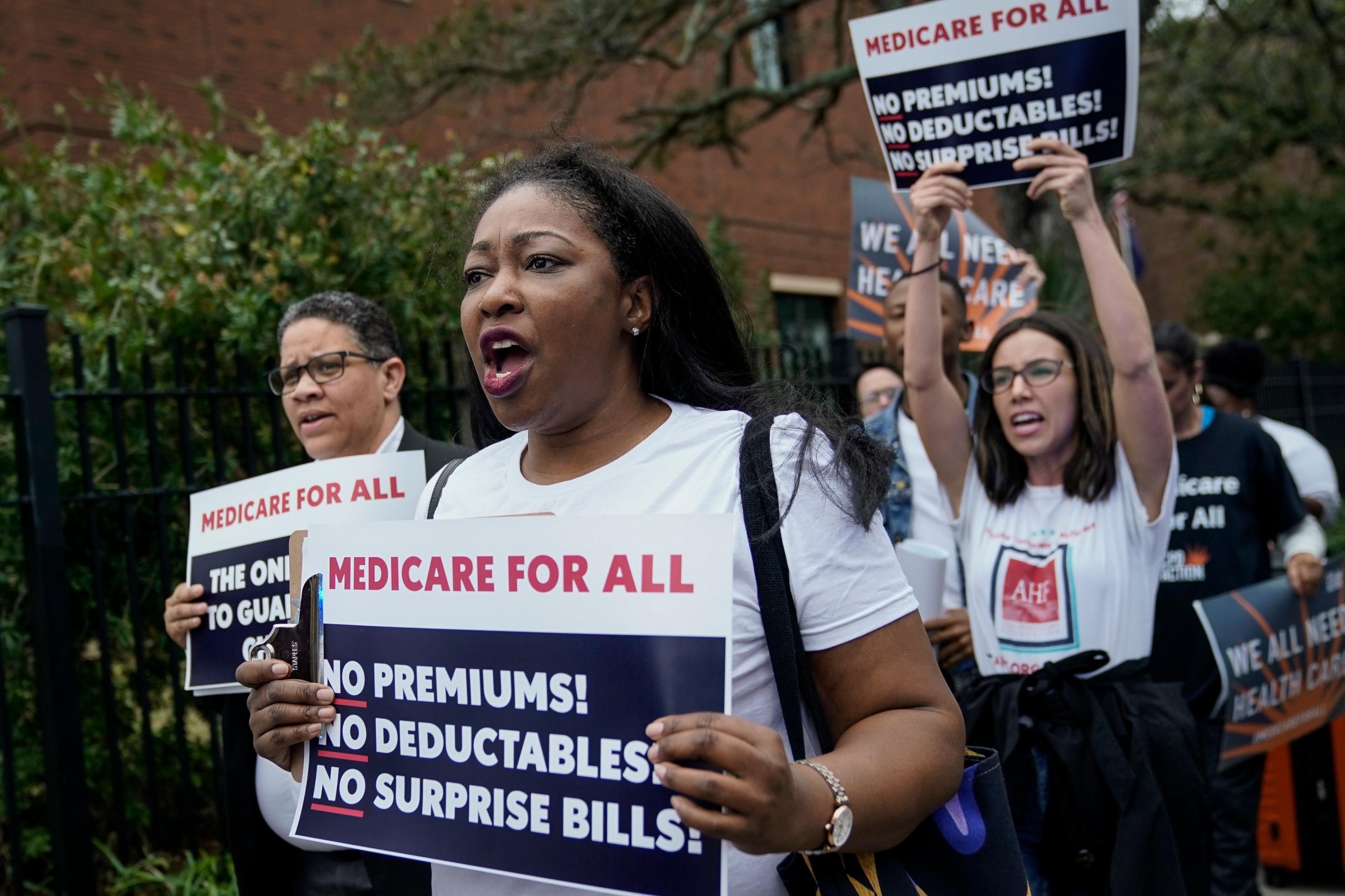 Medicare For All supporters demonstrate outside of the Charleston Gaillard Center ahead of the Democratic presidential debate on February 25, 2020 in Charleston, South Carolina. (Photo: Drew Angerer via Getty Images)