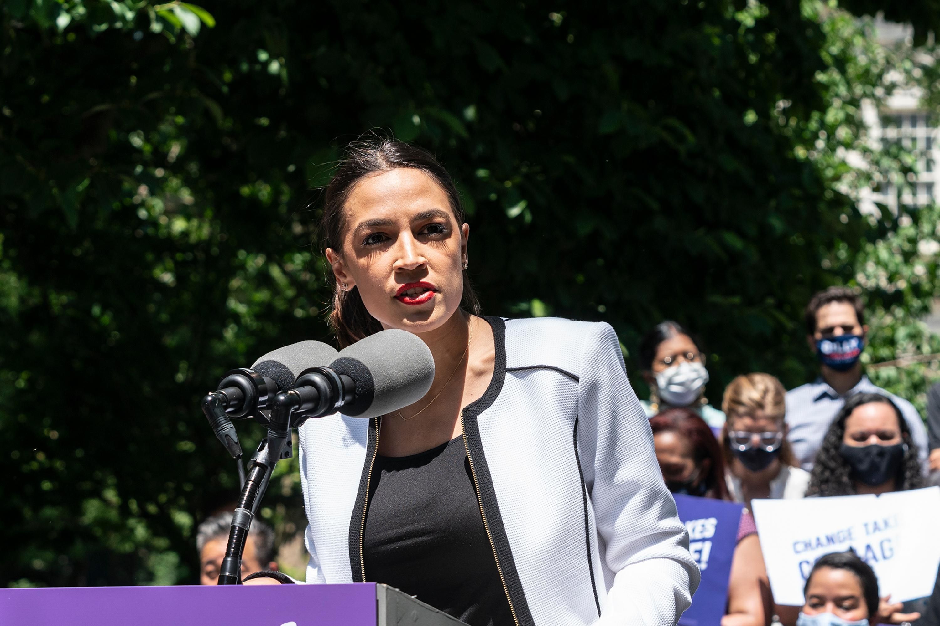 Rep. Alexandria Ocasio-Cortez speaks at a rally