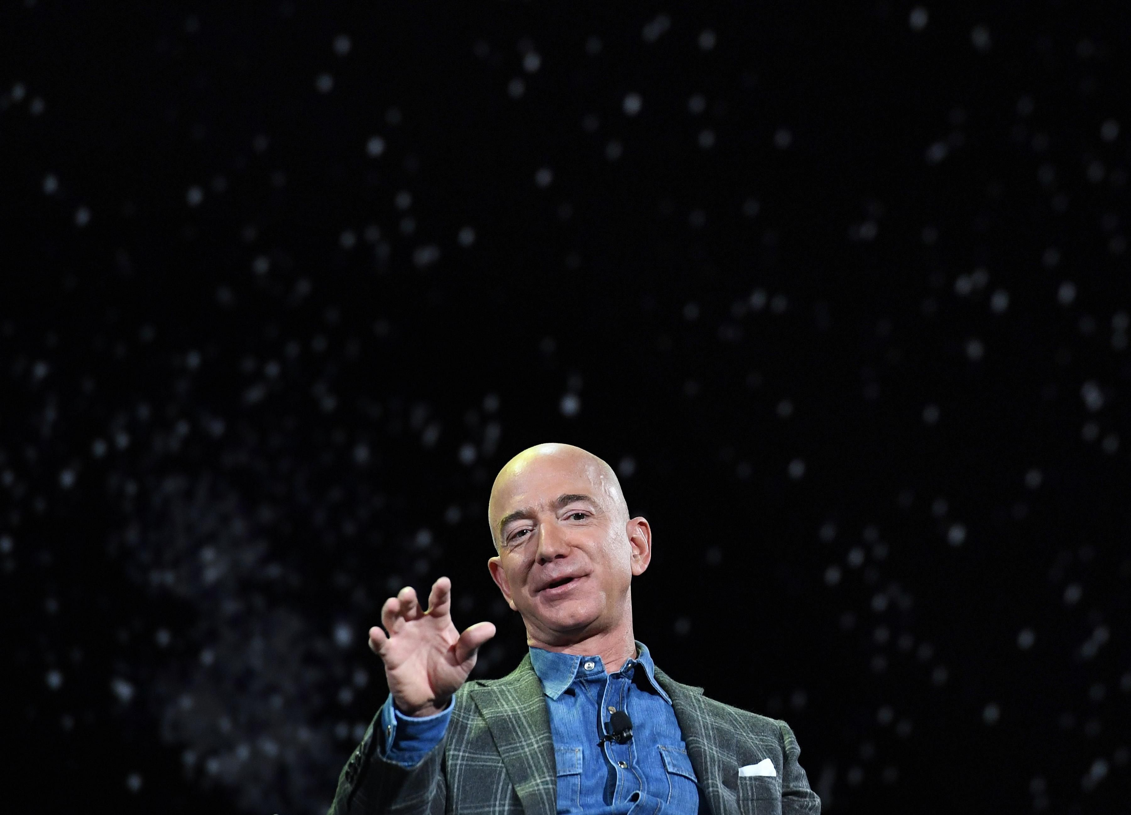 Jeff Bezos speaks at an event