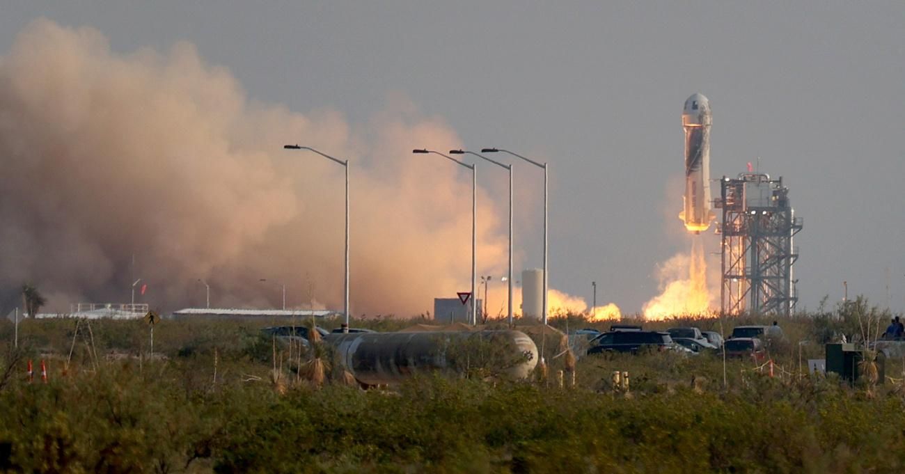 The New Shepard is seen launching into space from Van Horn, Texas