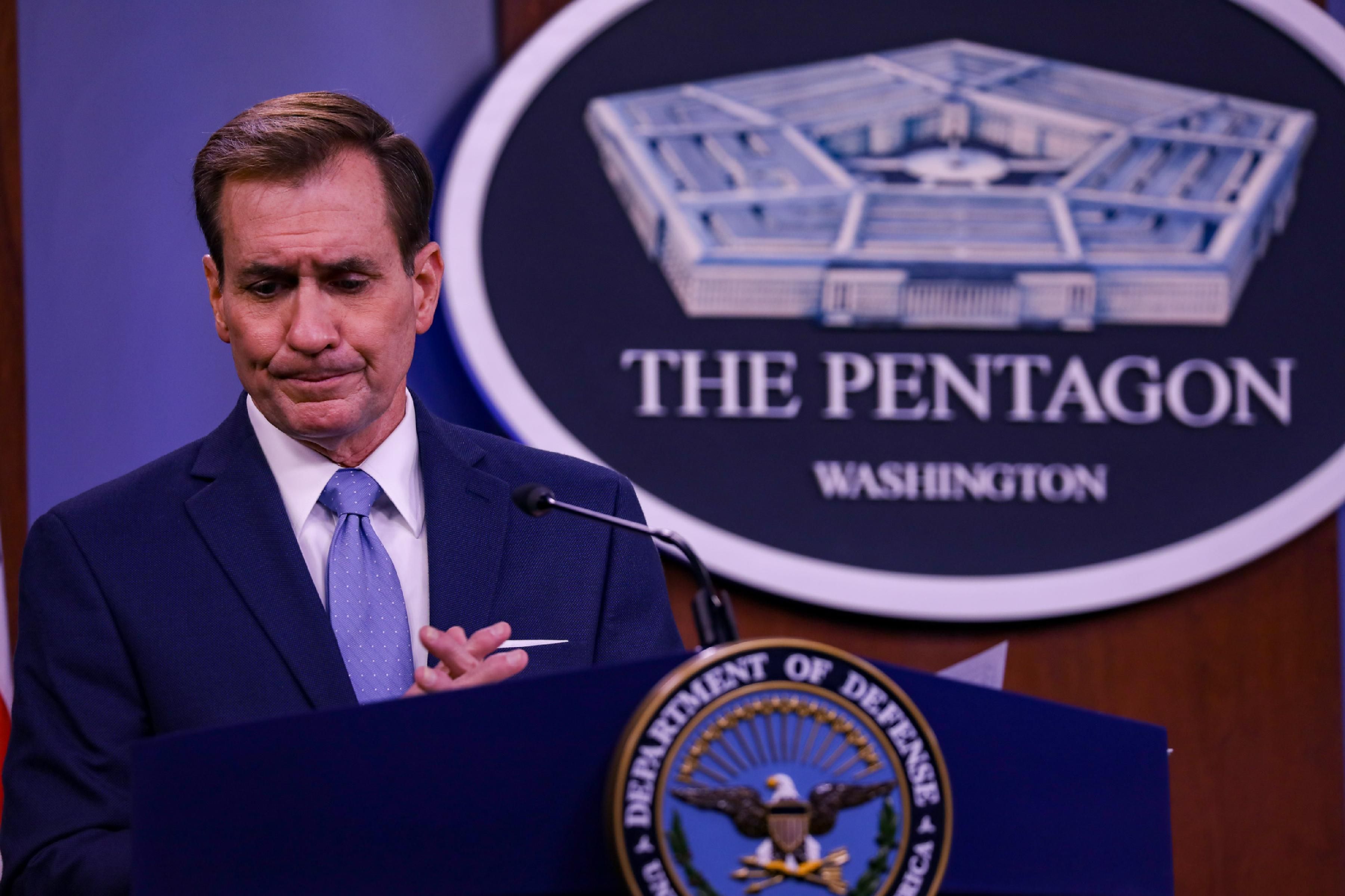 Pentagon Press Secretary John Kirby speaks to the media