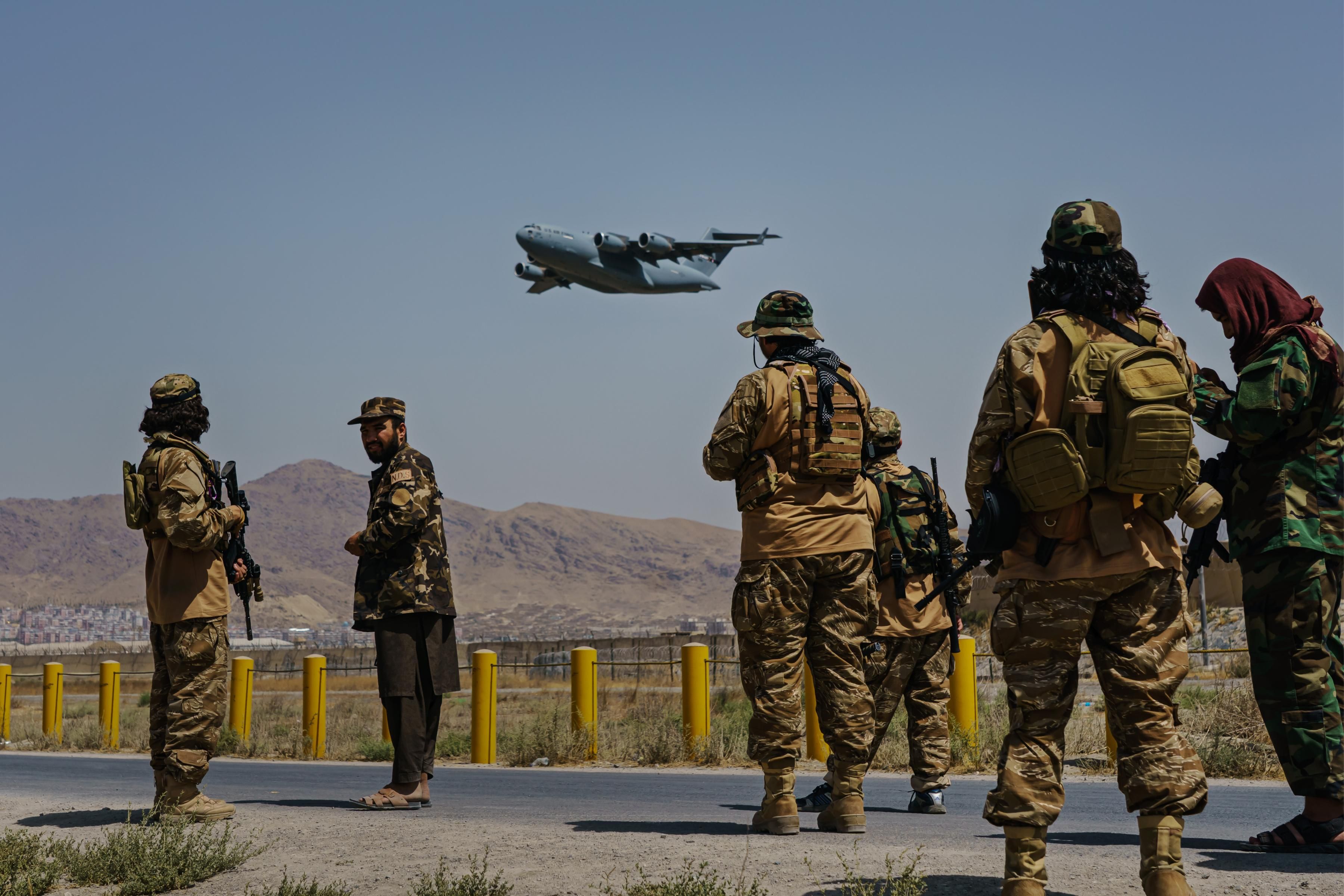 A U.S. military plane takes off from Kabul's international airport