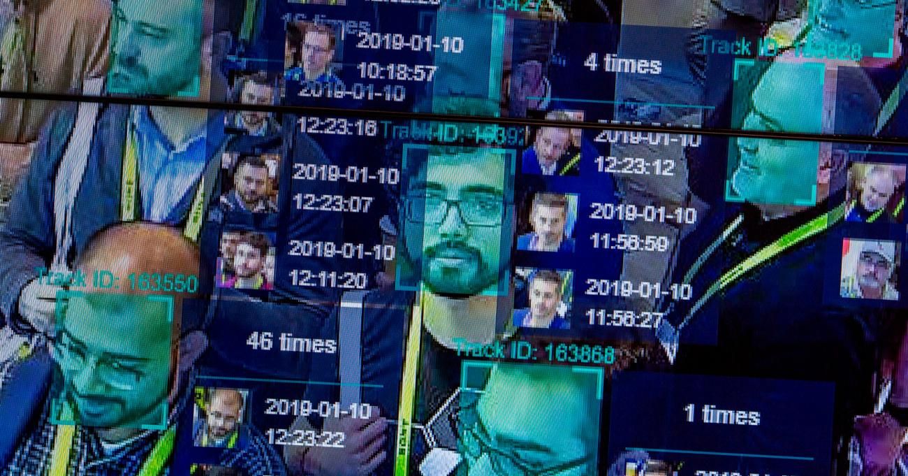 A facial recognition demonstration at an exhibit in Las Vegas.
