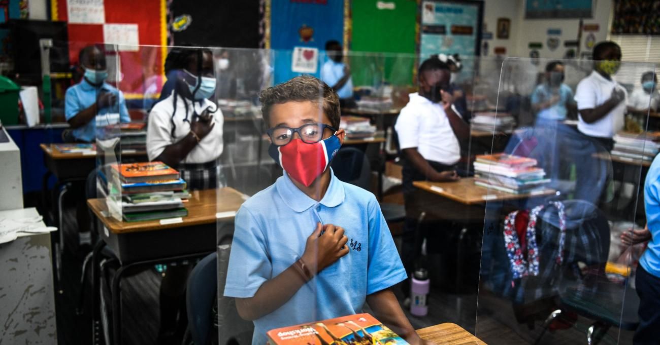 Students wear face coverings at a school in Florida.