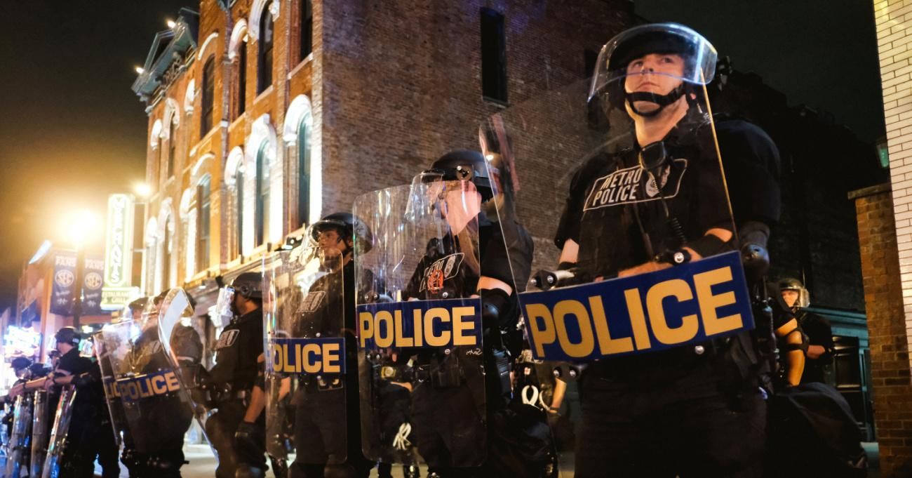 Police in Nashville as residents hold a racial justice protest