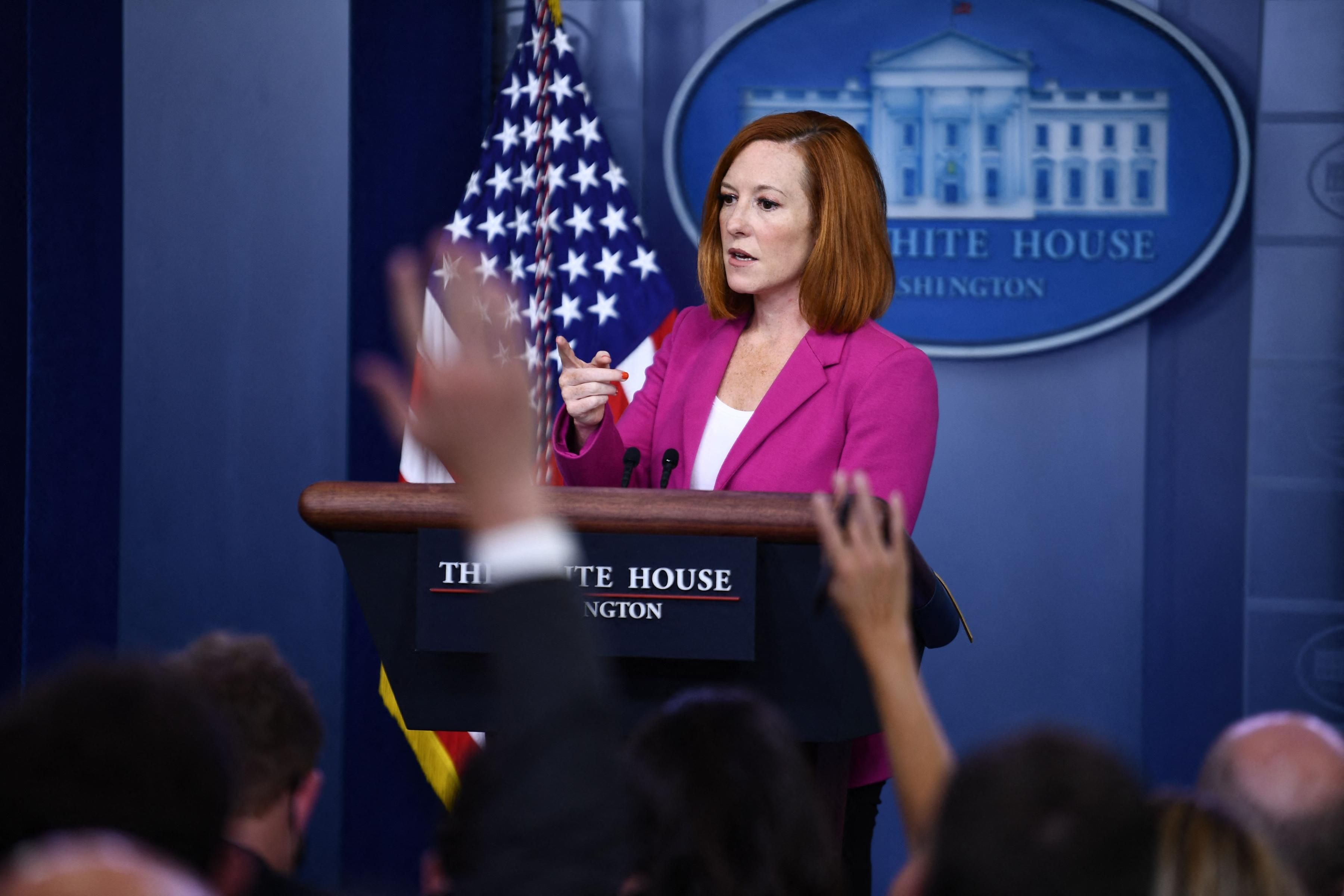 White House Press Secretary Jen Psaki speaks at a briefing
