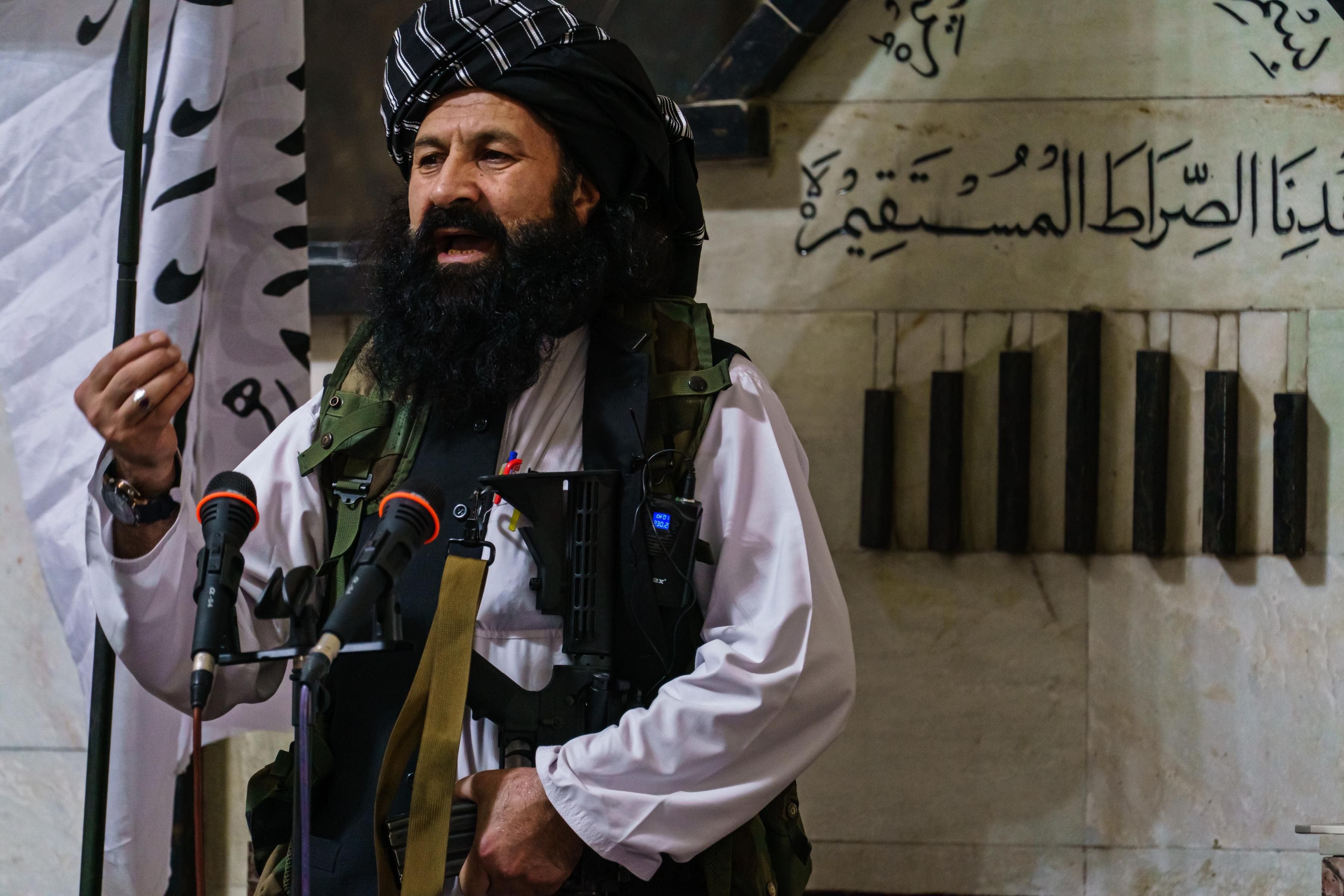 A Taliban leader speaks in Kabul