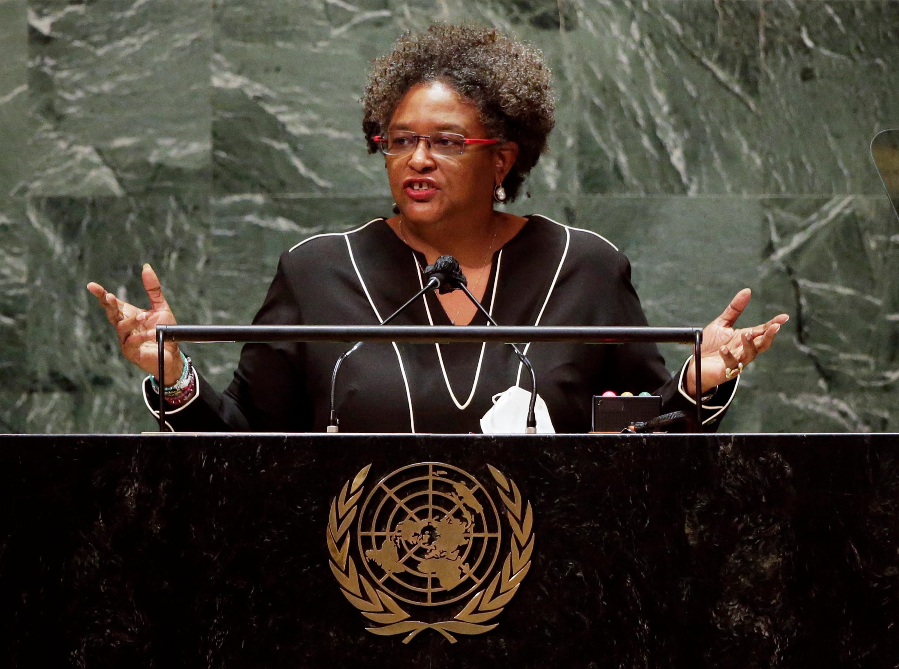 Barbados Prime Minister delivers a speech at the U.N. General Assembly