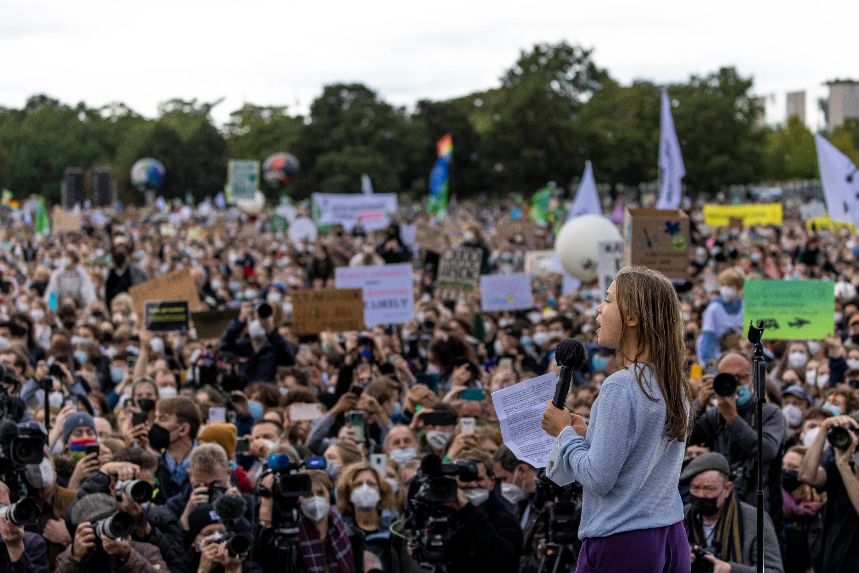 Greta Thunberg speaks during a climate strike in Germany