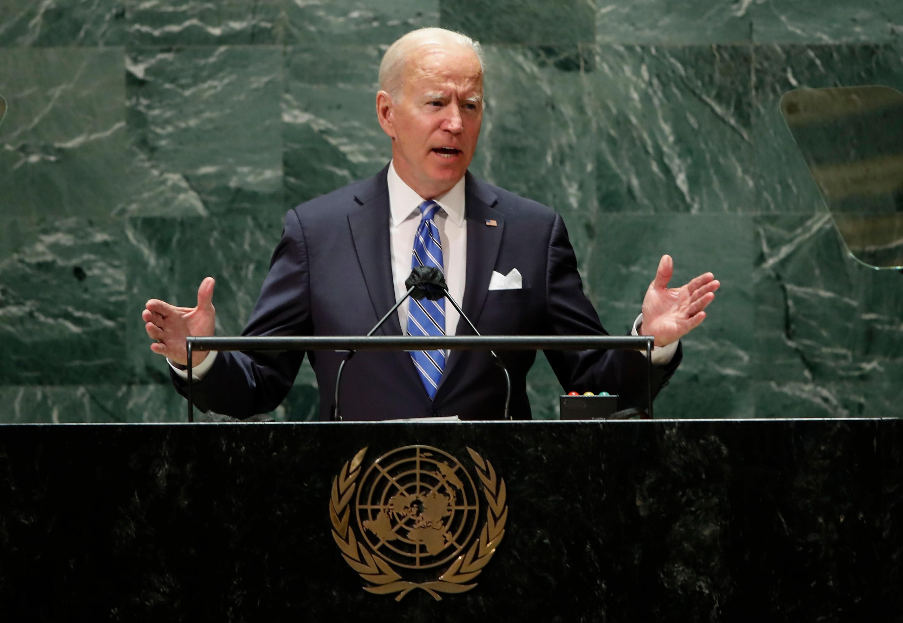 U.S. President Joe Biden speaks during the U.N. General Assembly