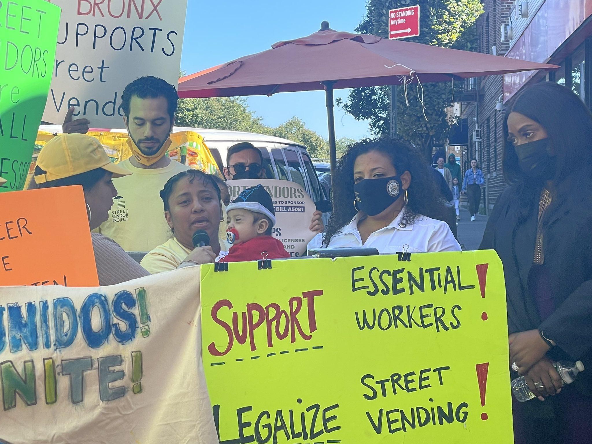 Diana Hernandez Cruz, a Bronx-based food vendor whose produce stand was destroyed last week over a missing permit, speaks at a rally to legalize street vending on September 26, 2021 in New York City. (Photo: Nathalia Fernández via Twitter)