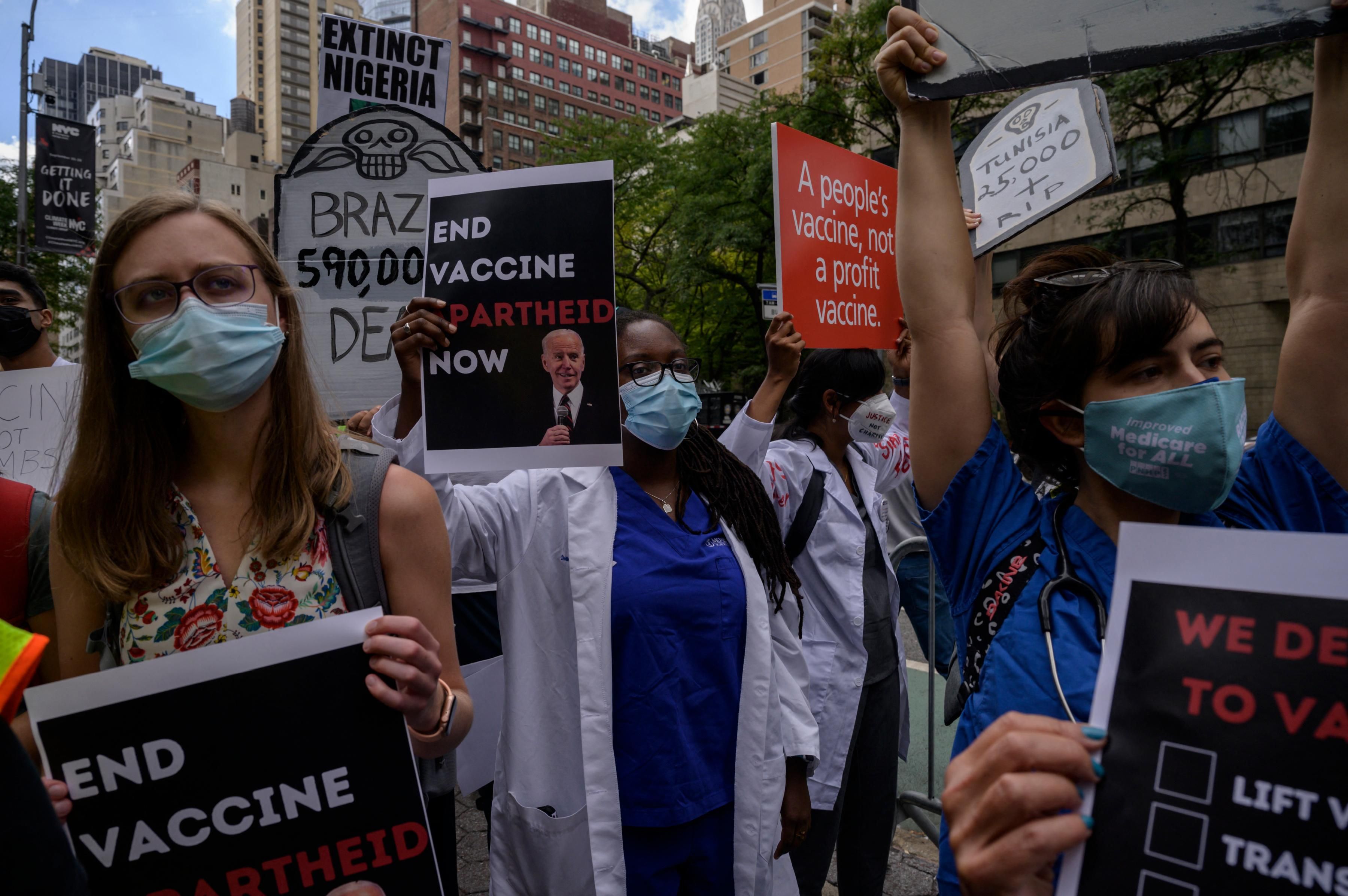 Protesters demand an end to vaccine apartheid
