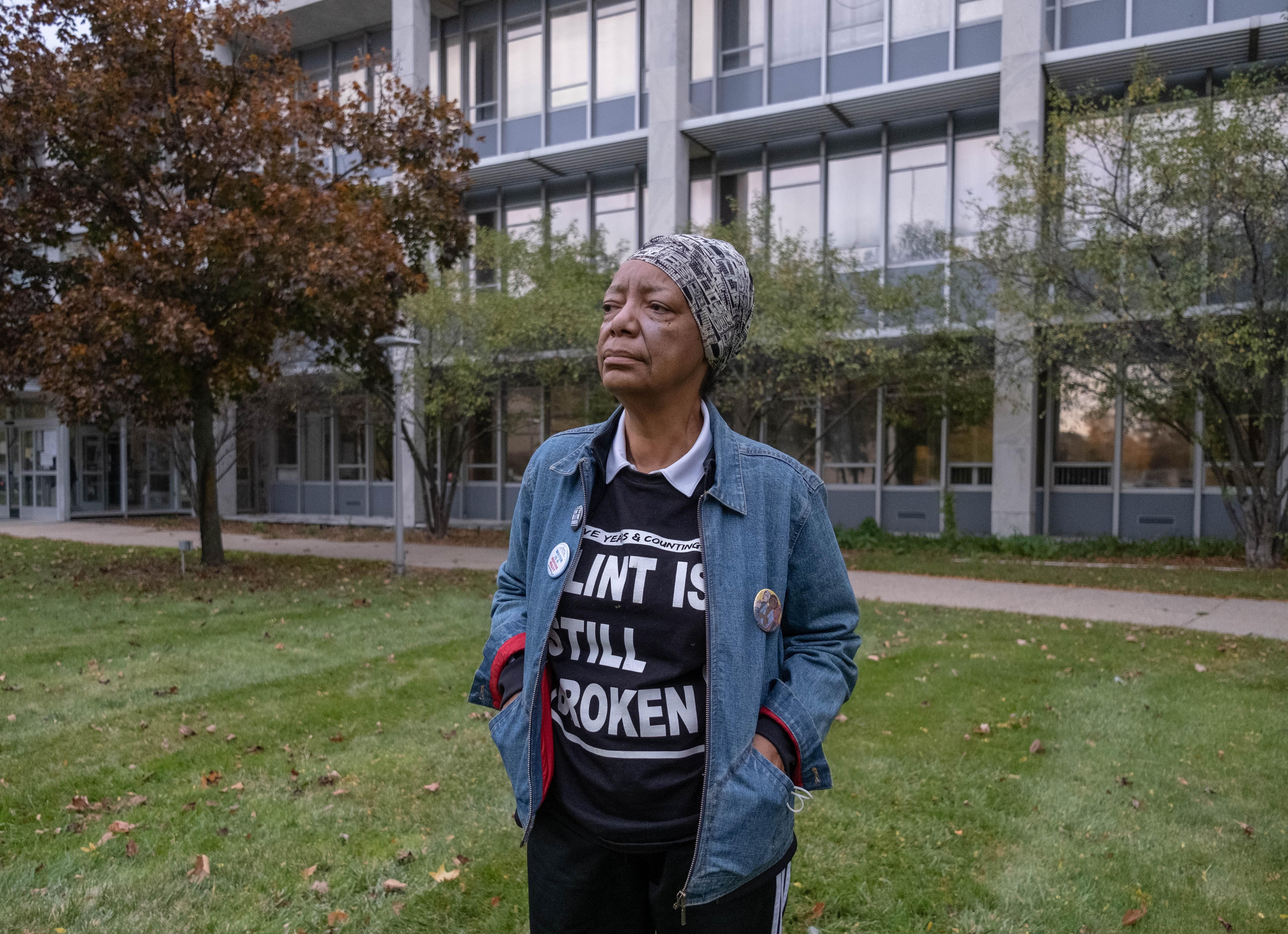Activist Claire McClinton stands for a portrait outside of City Hall in Flint, Michigan on October 20, 2020