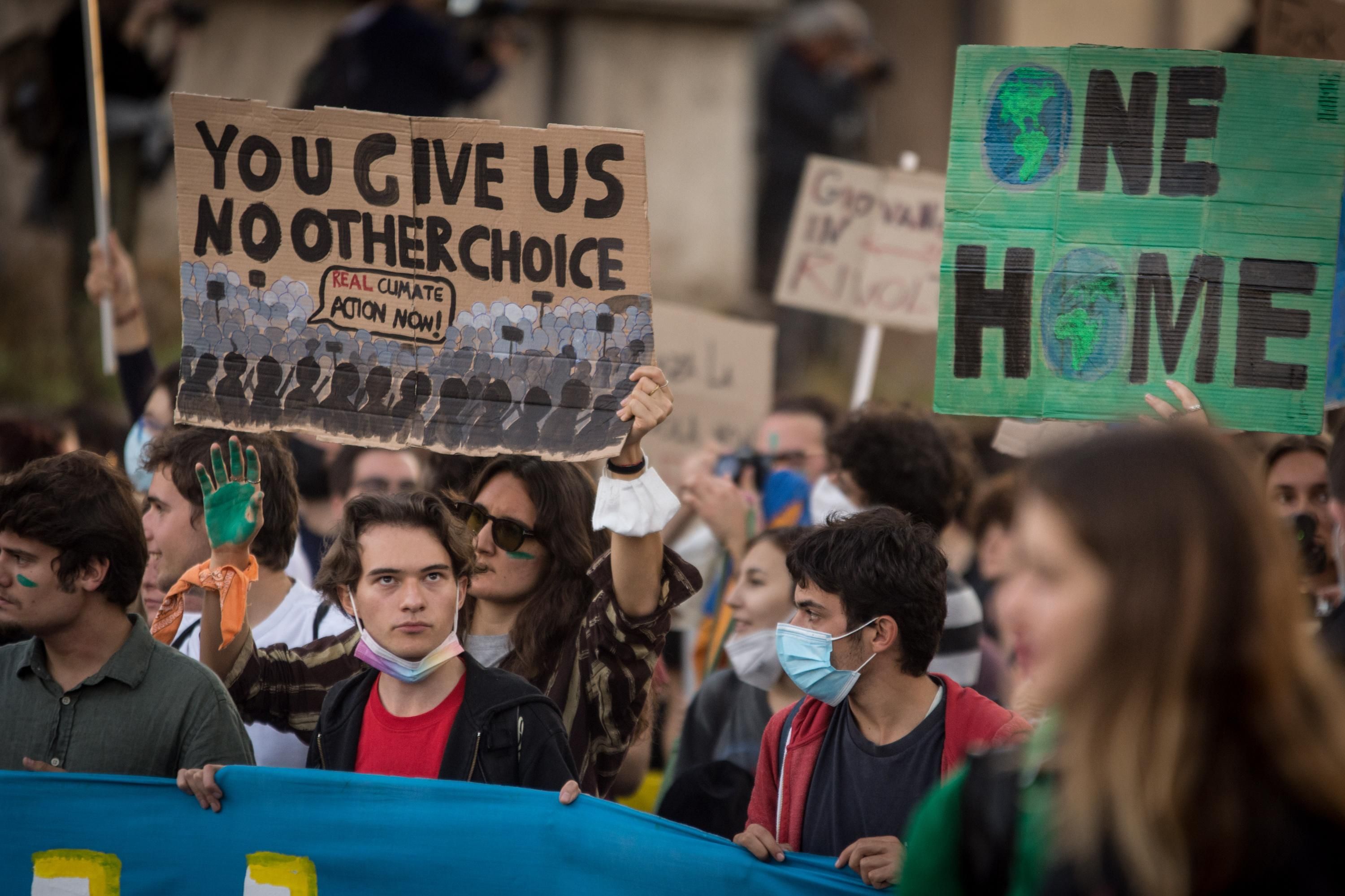Demonstrators protest the G20 summit in Rome.