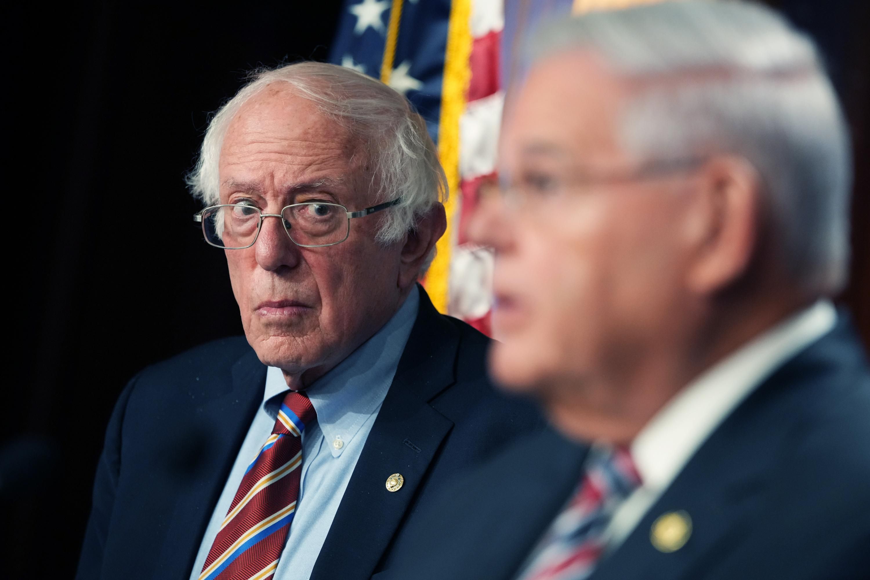 Sen. Bernie Sanders appears at a press conference.