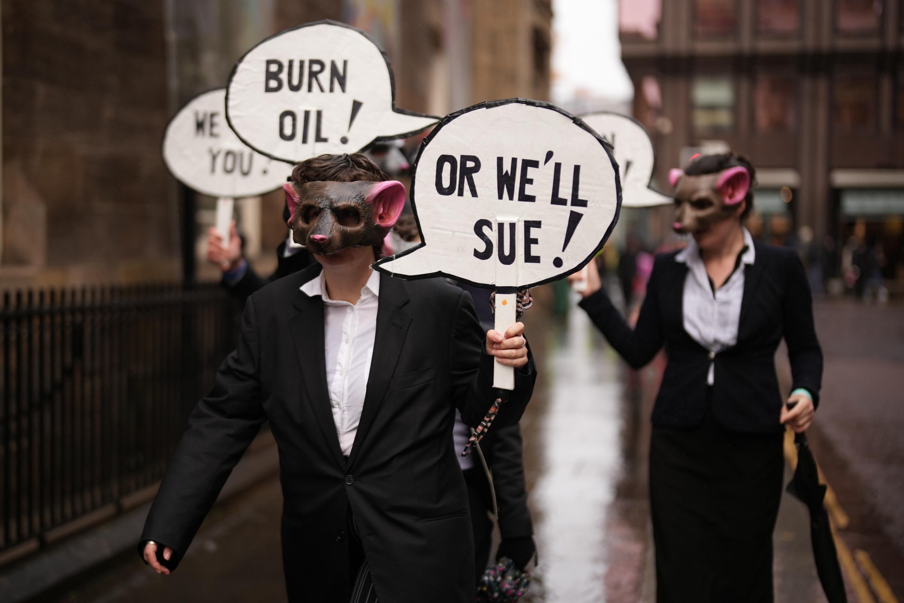 Demonstrators march in Glasgow during the COP26 summit.