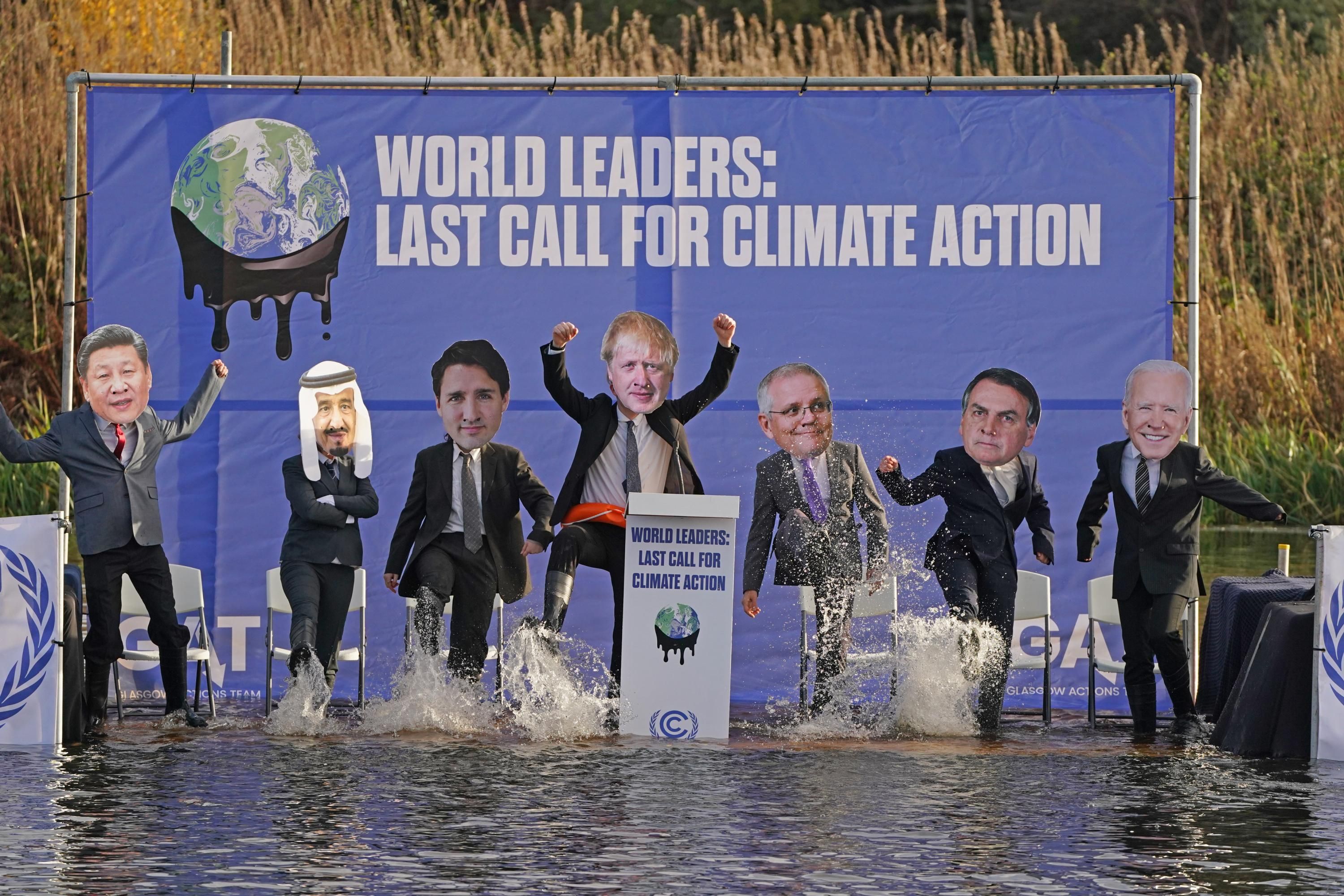 A protest targets world leaders at COP26.