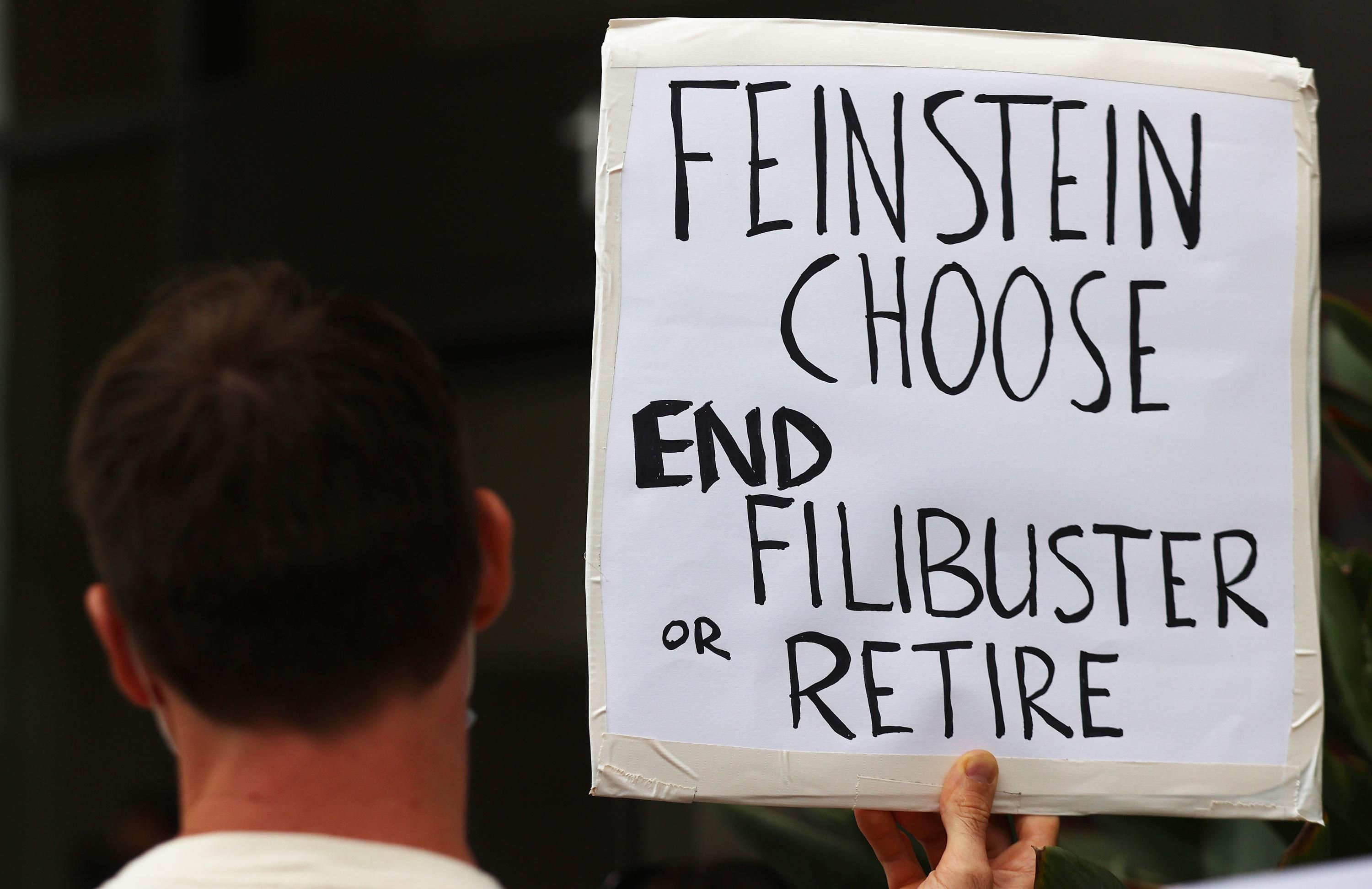 A protest outside the office of Sen. Dianne Feinstein