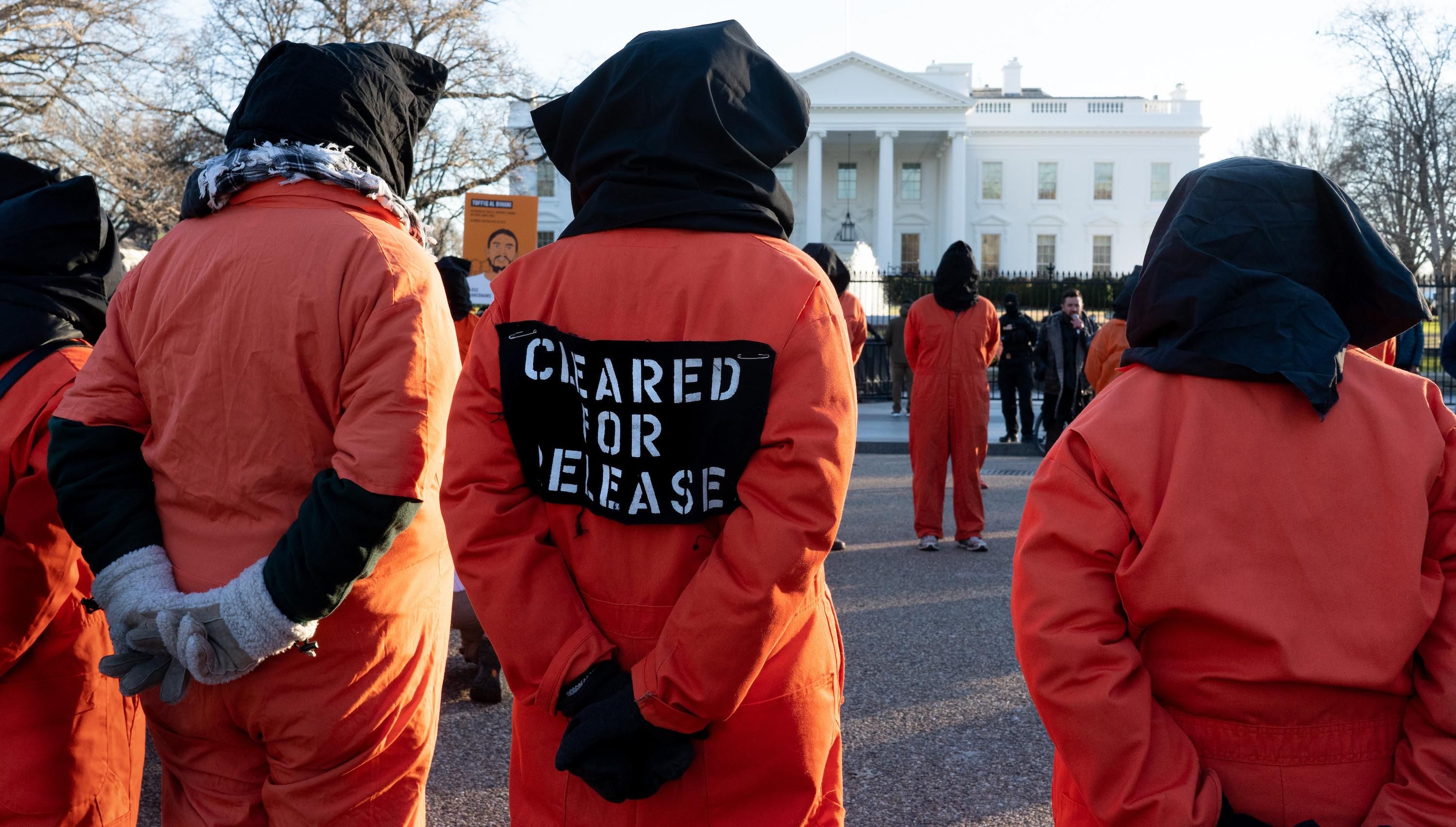 Protesters denouncing Guantanamo prison outside White House