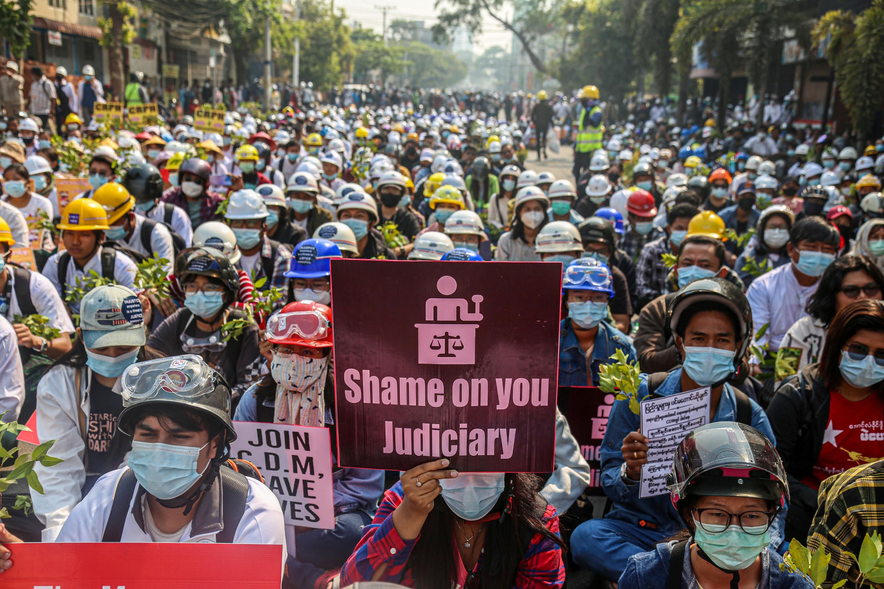 Demonstrators protest the military coup in Myanmar