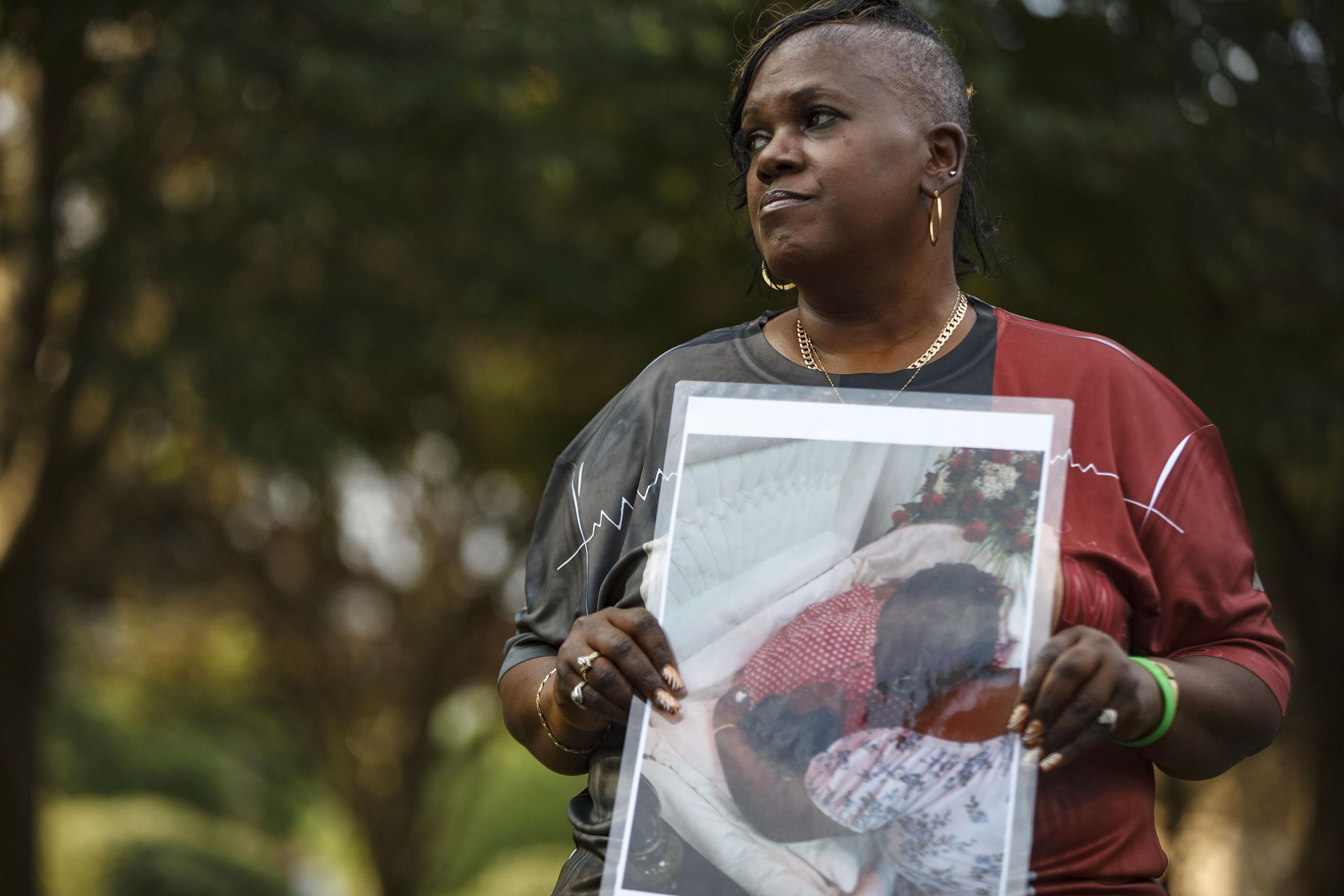 Family hold a rally to call for justice for Fredreca Ford, 29, an inmate at the Franklin County Correction Center on Jackson Pike in Columbus, Ohio, who was found unconscious in her cell on June 26, 2021, and later died that day. 