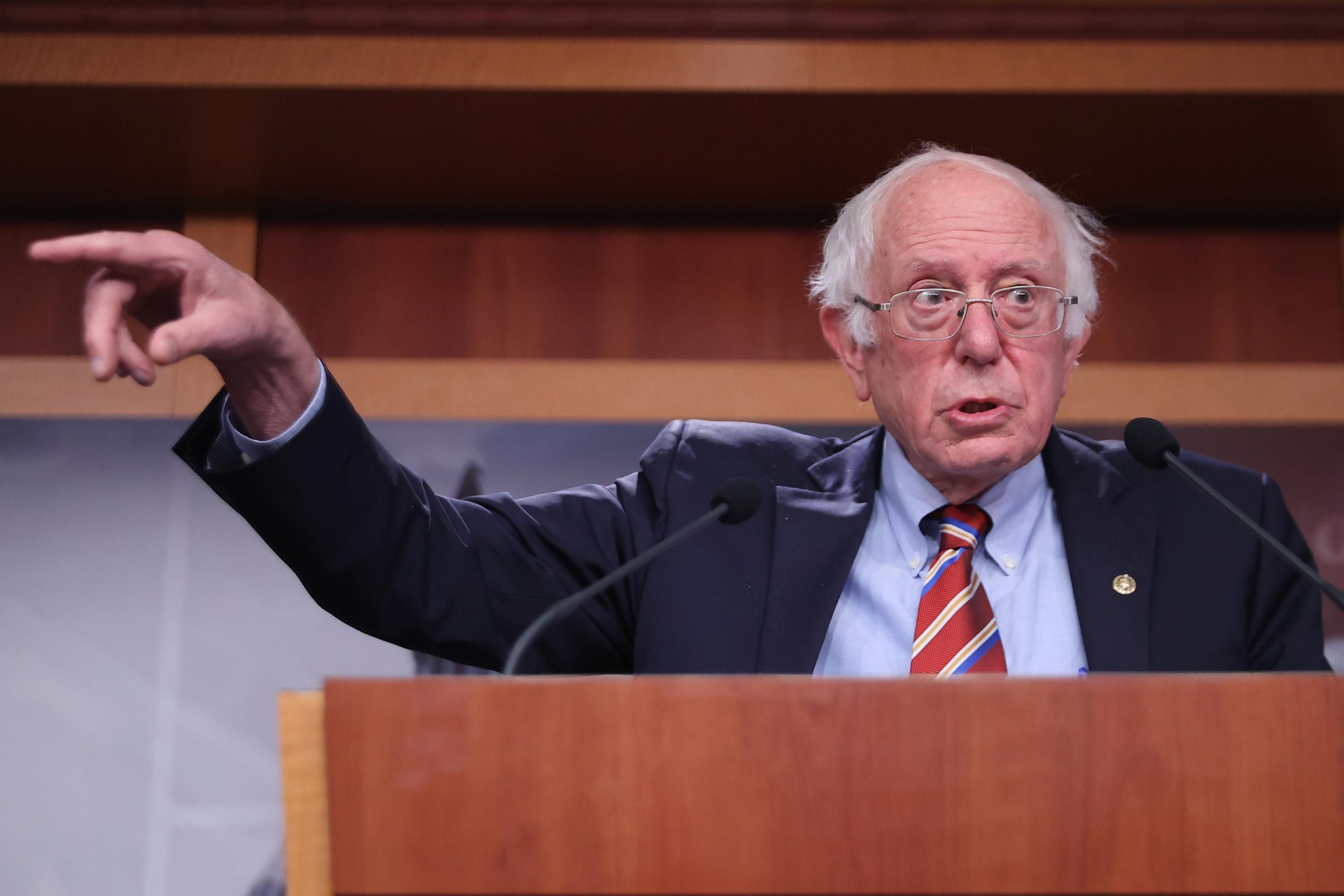 Sen. Bernie Sanders speaks at a news conference