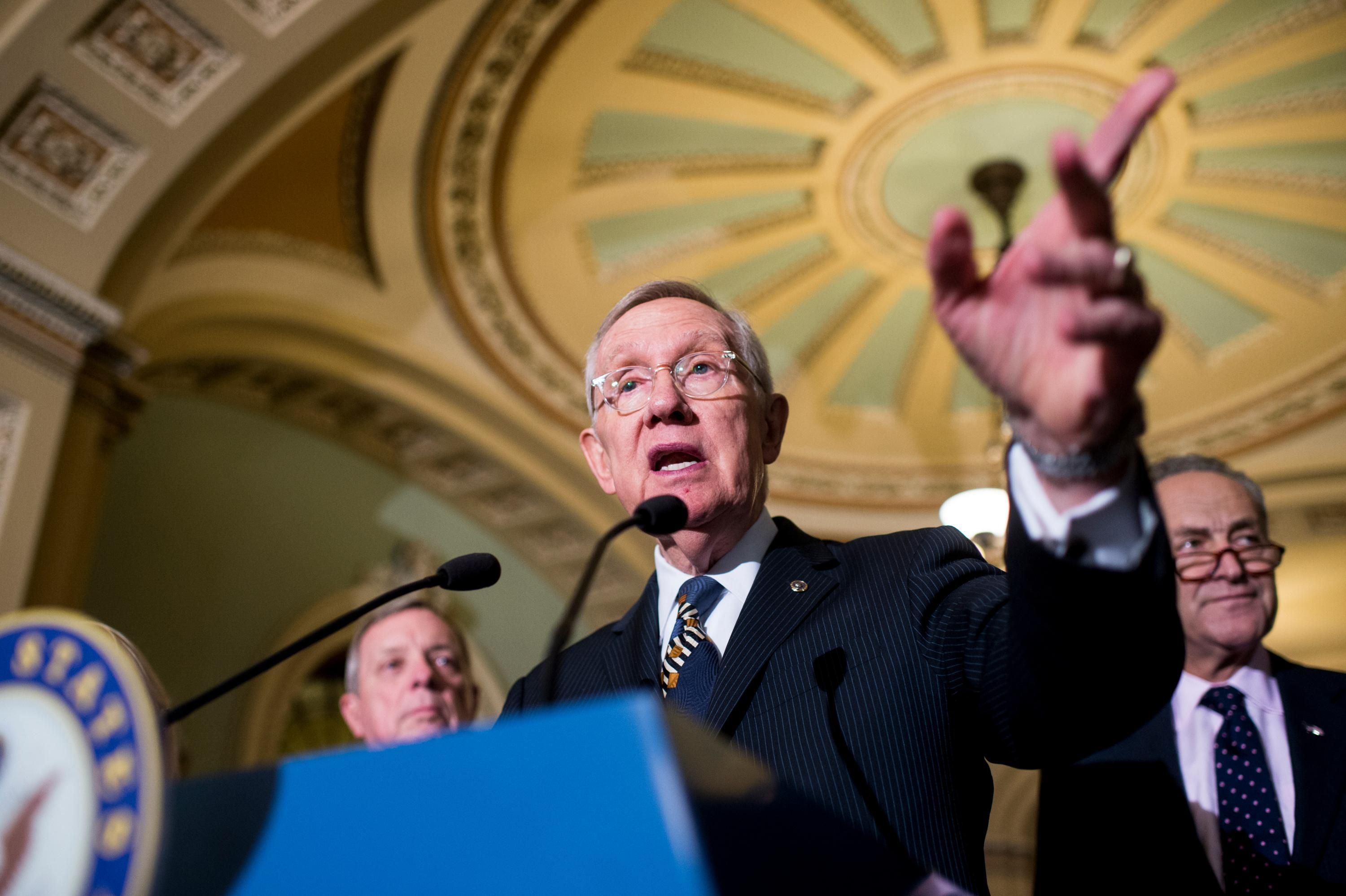 Harry Reid speaks to the press