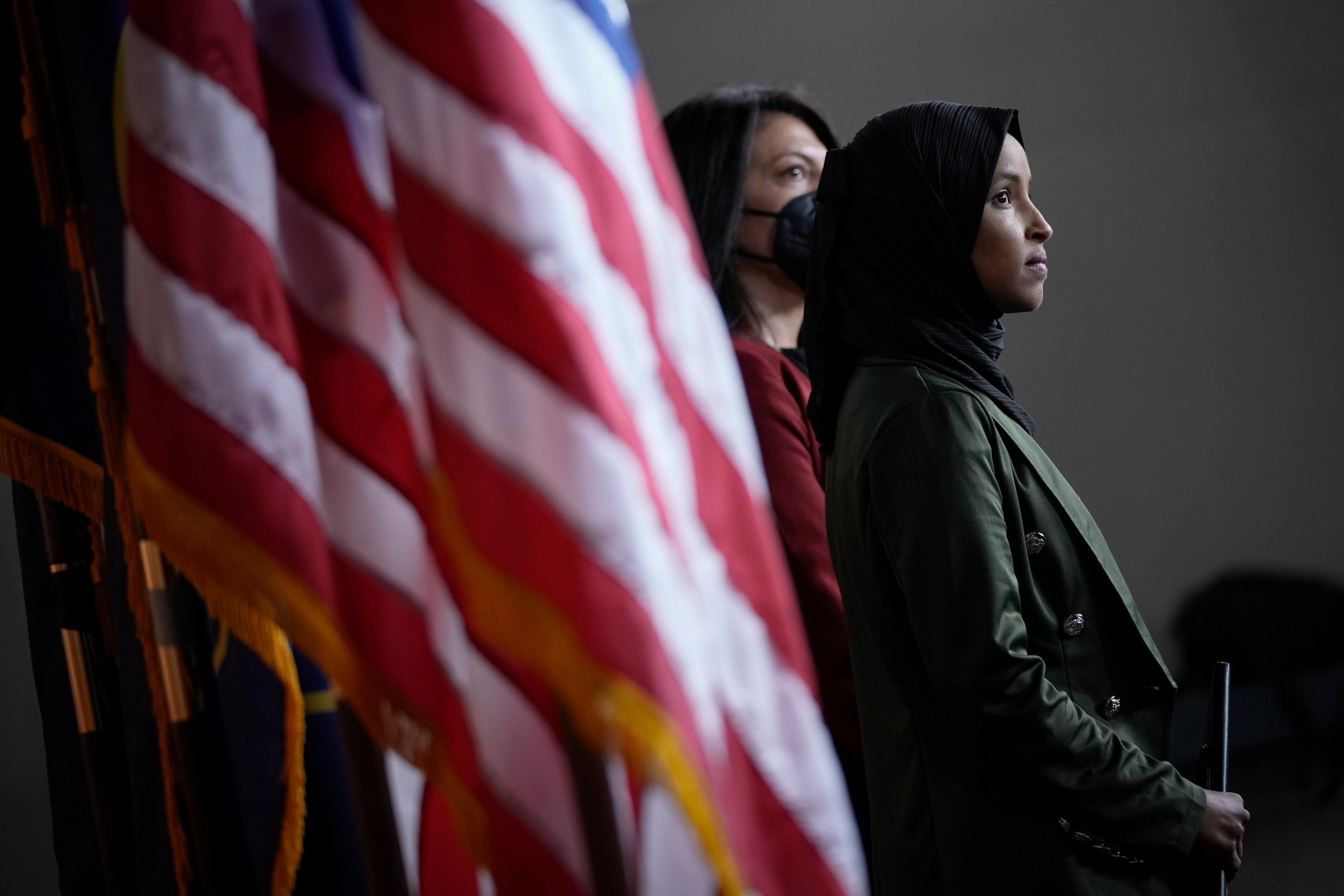 Rep. Ilhan Omar appears at a press conference