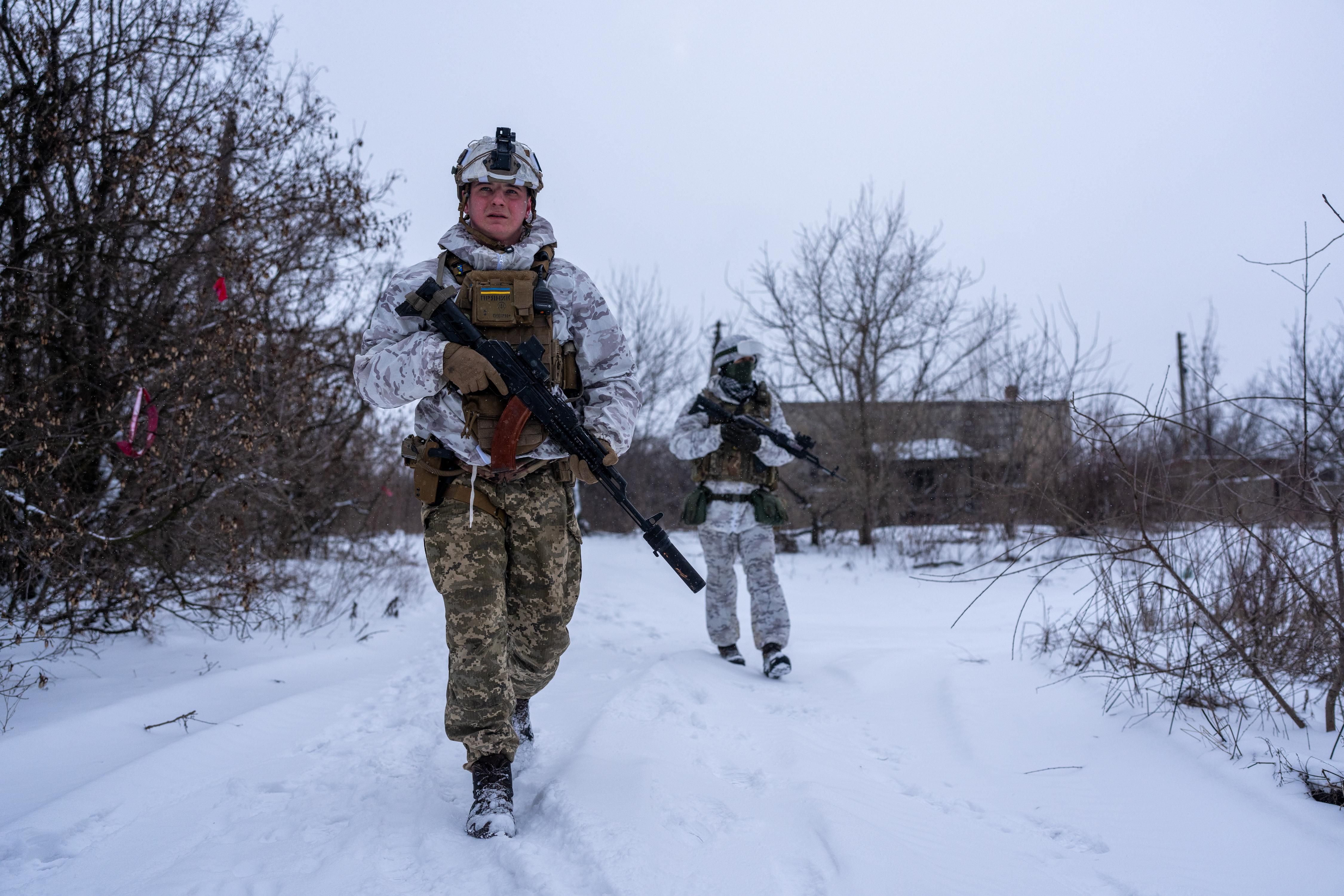Ukraine soldiers on patrol, January 24, 2022