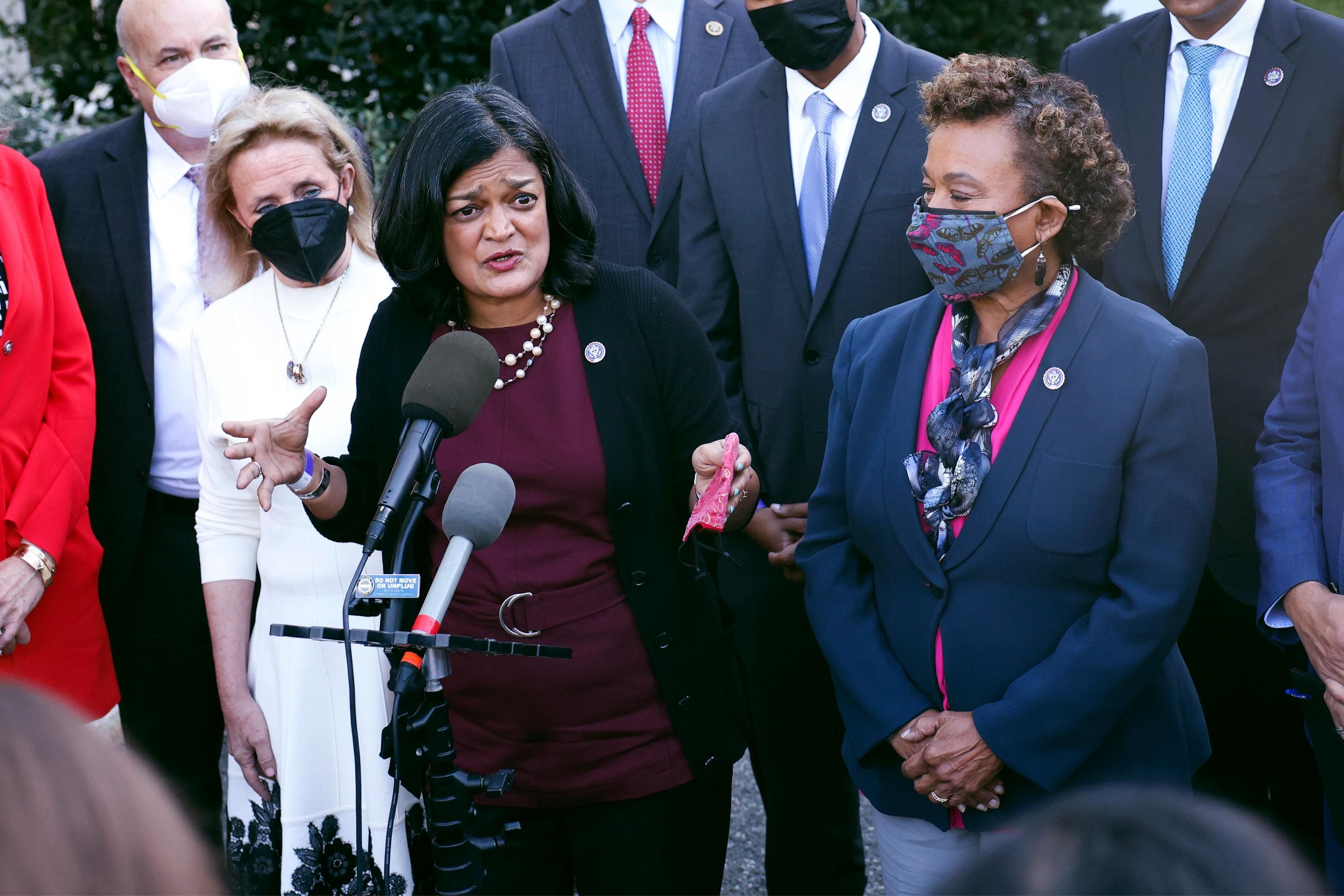 Rep. Pramila Jayapal speaks at a press conference