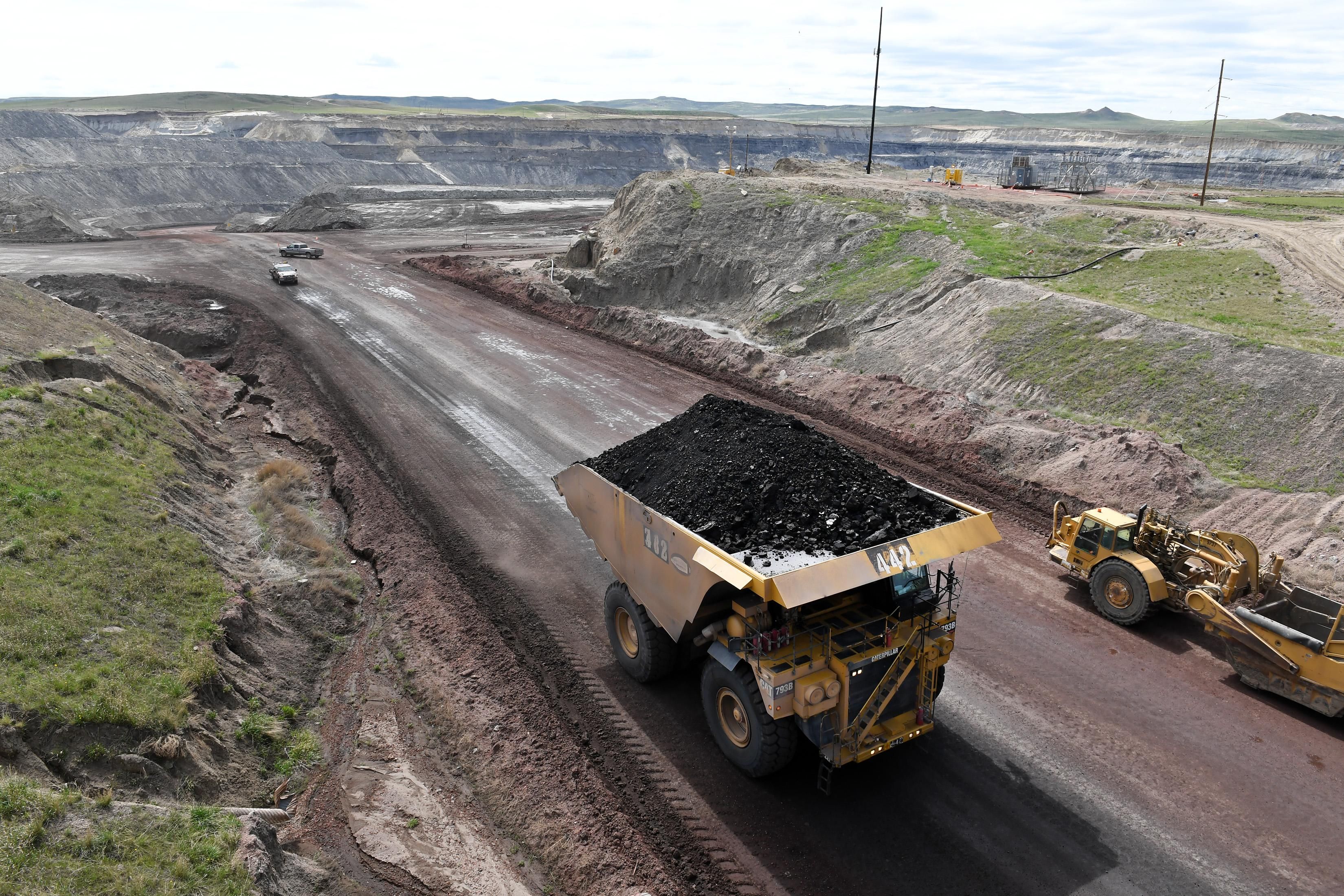 A truck loaded with coal is viewed at the Eagle Butte Coal Mine, which is operated by Alpha Coal, on May 8, 2017 in Gillette, Wyoming.