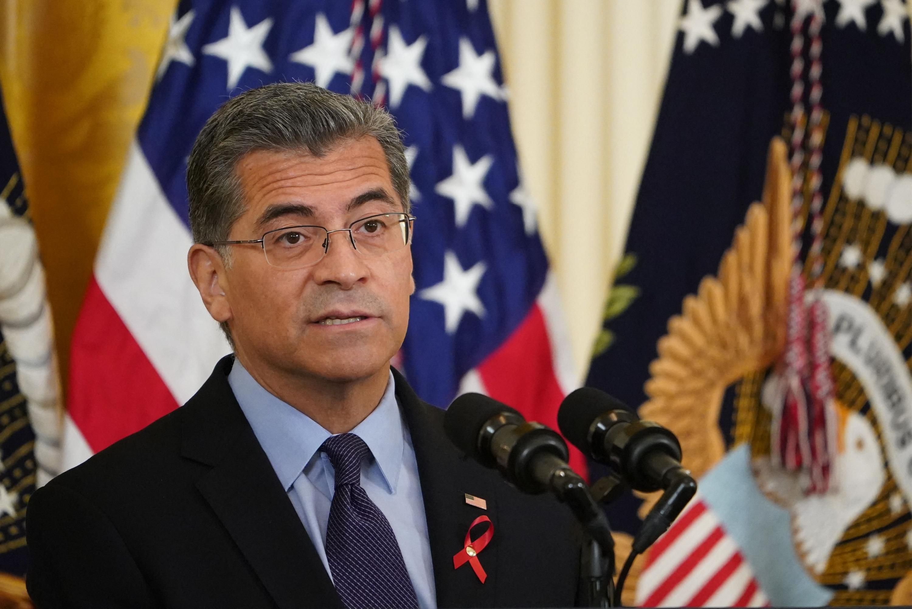 Health and Human Services Secretary Xavier Becerra speaks at an event