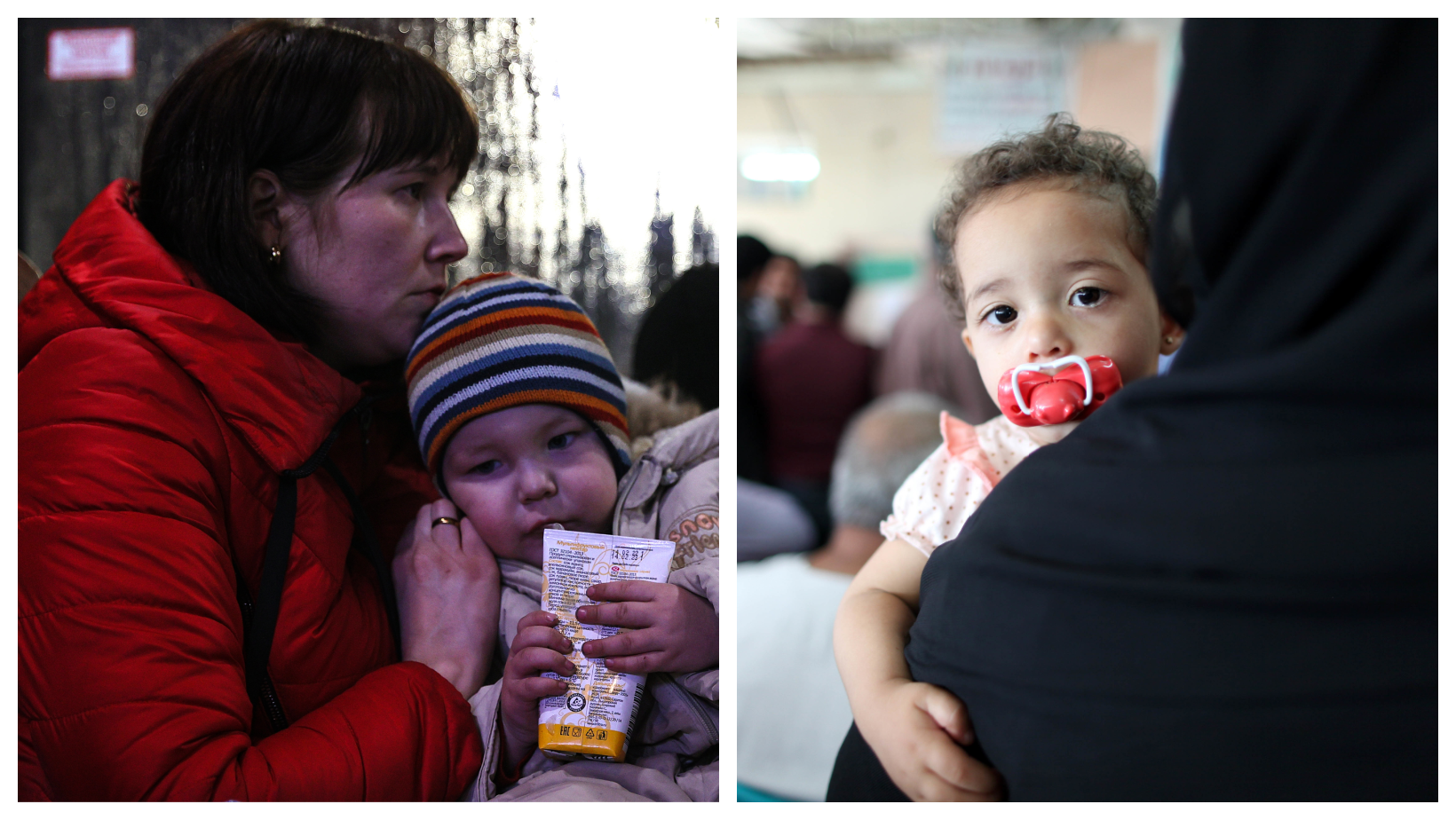 Mothers and children in Ukraine, Palestine