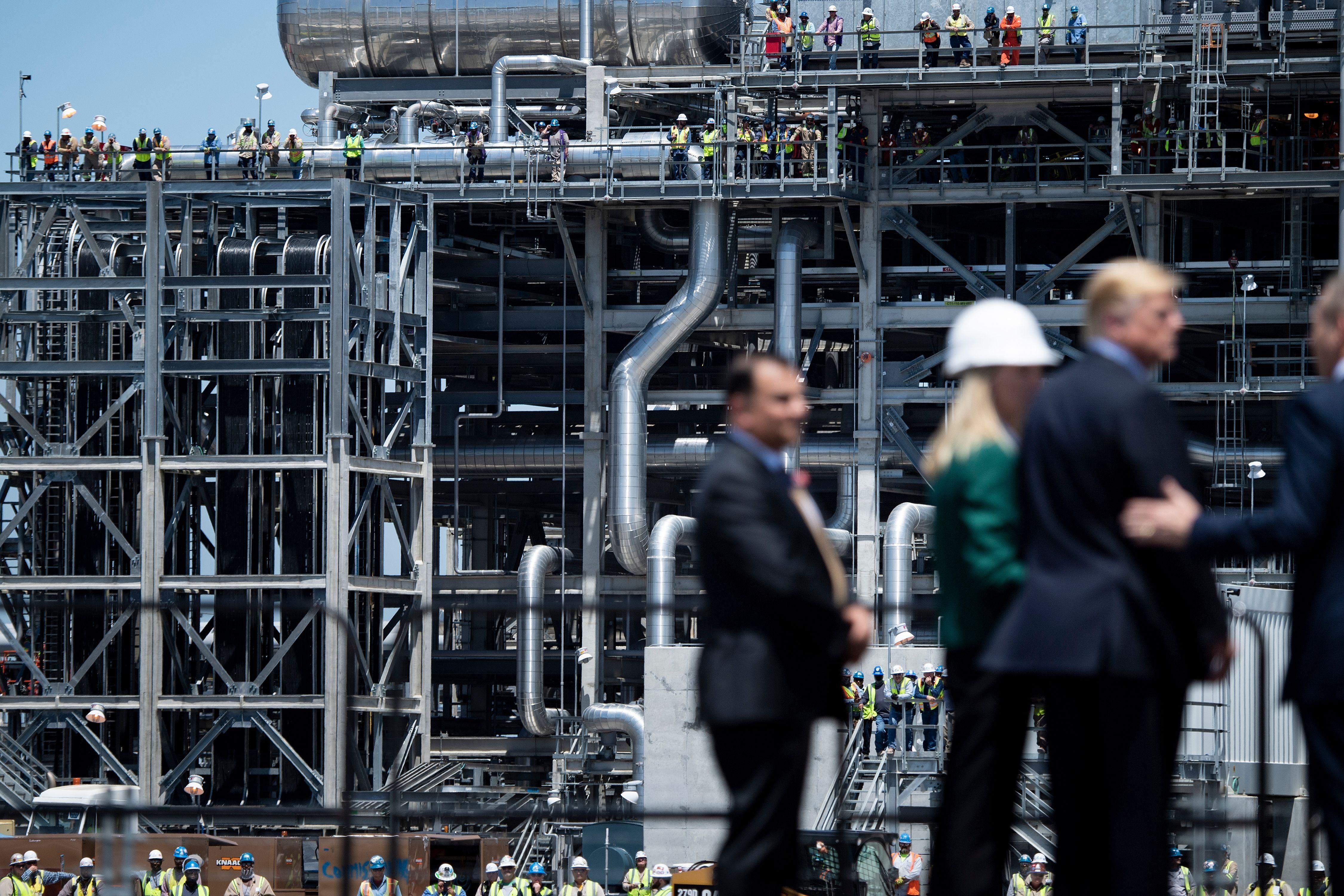 Then-U.S. President Donald Trump toured the Cameron LNG Export Facility on May 14, 2019 in Hackberry, Louisiana. 