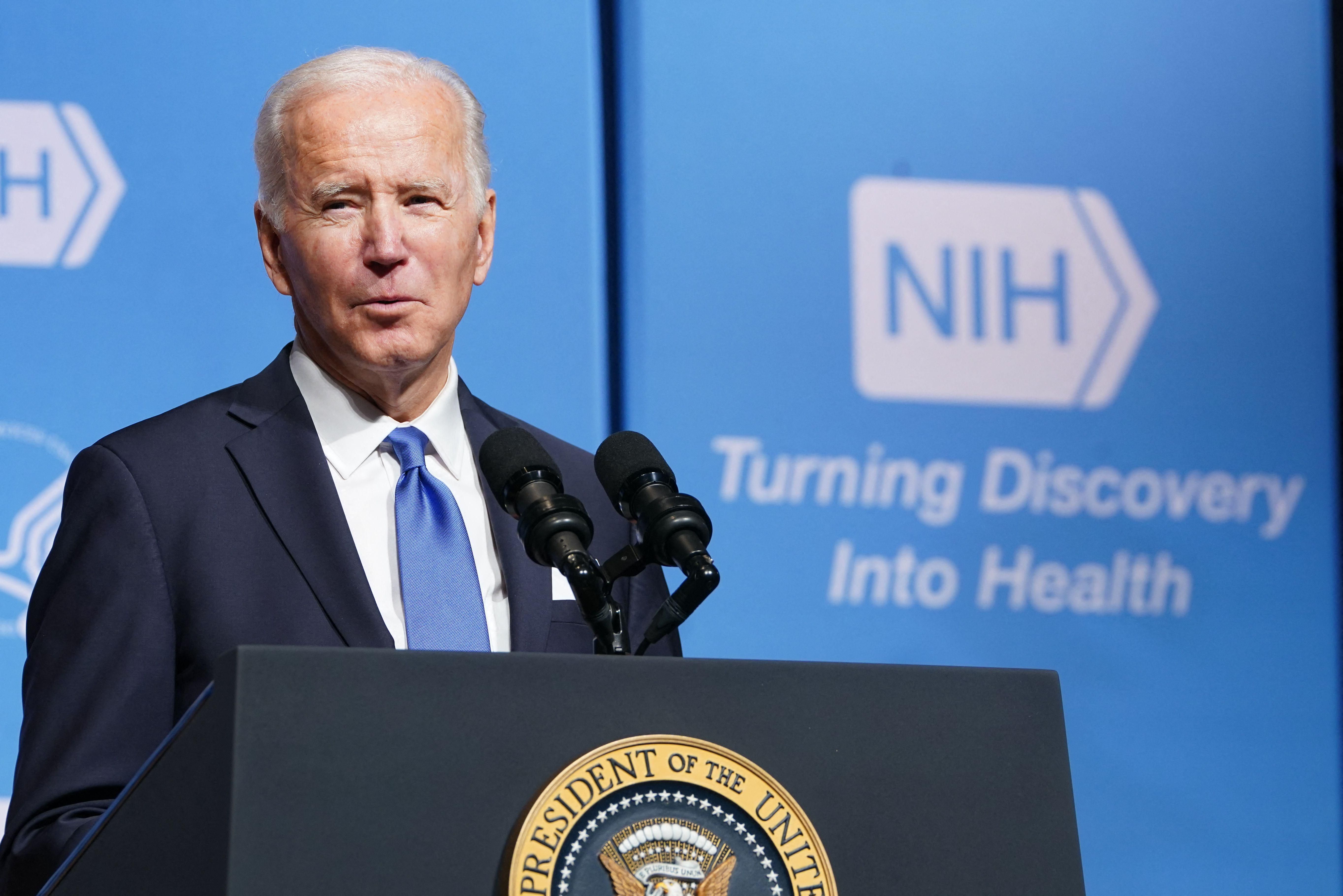 U.S. President Joe Biden speaks about his administration's response to the Omicron variant at the National Institutes of Health (NIH) in Bethesda, Maryland on December 2, 2021.