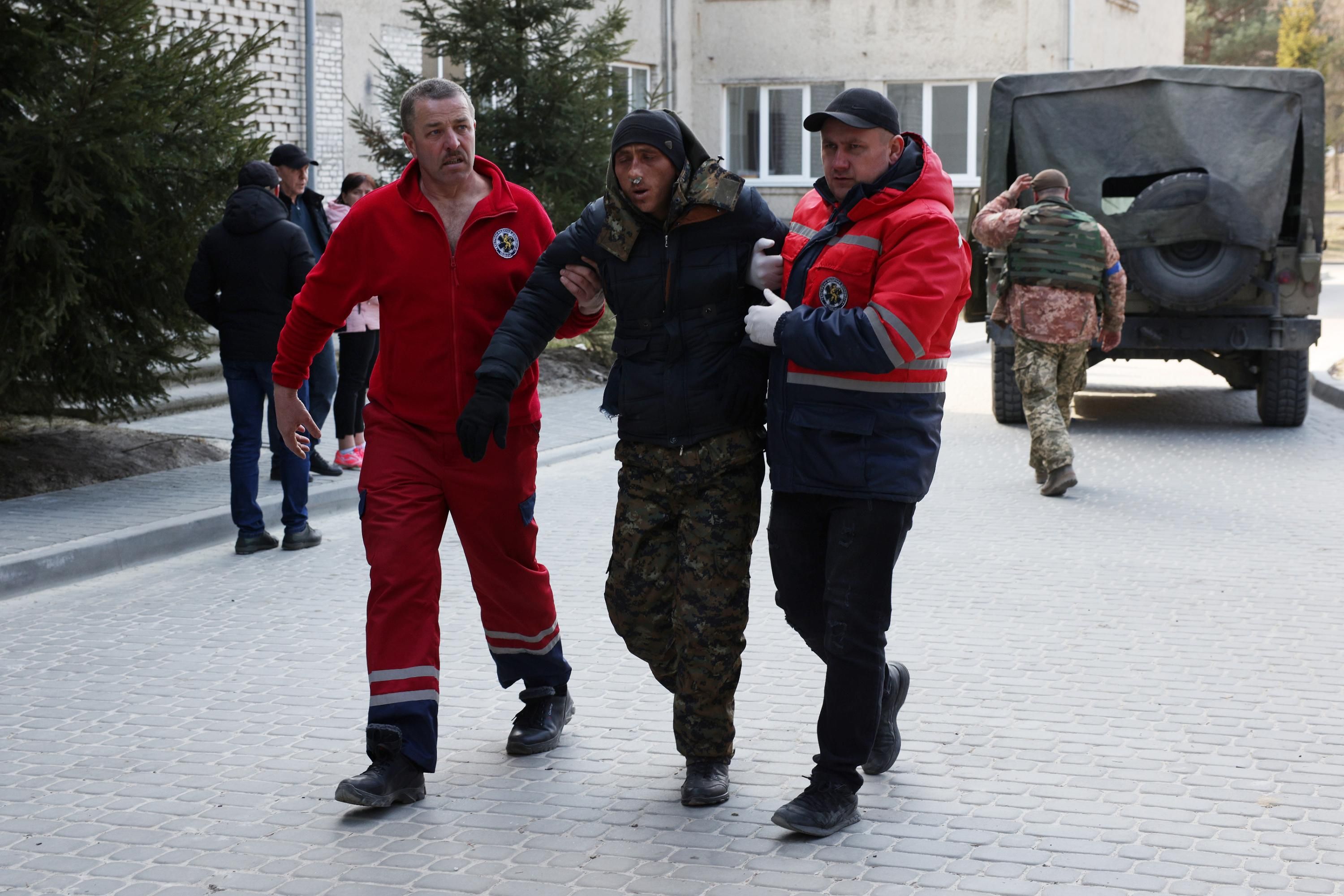 A patient arrives at a Ukrainian medical facility